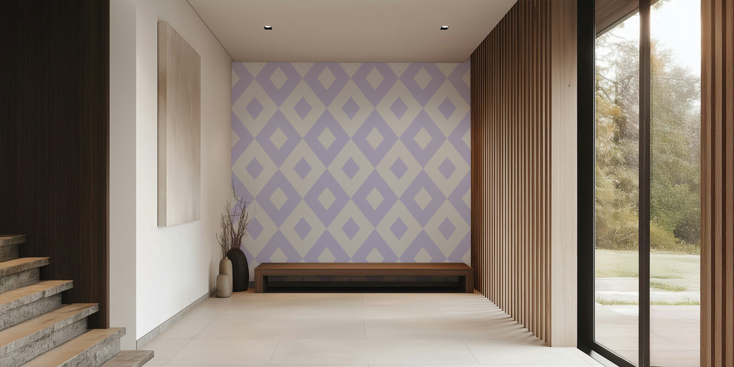 Lavender and white geometric rhombus pattern wall mural