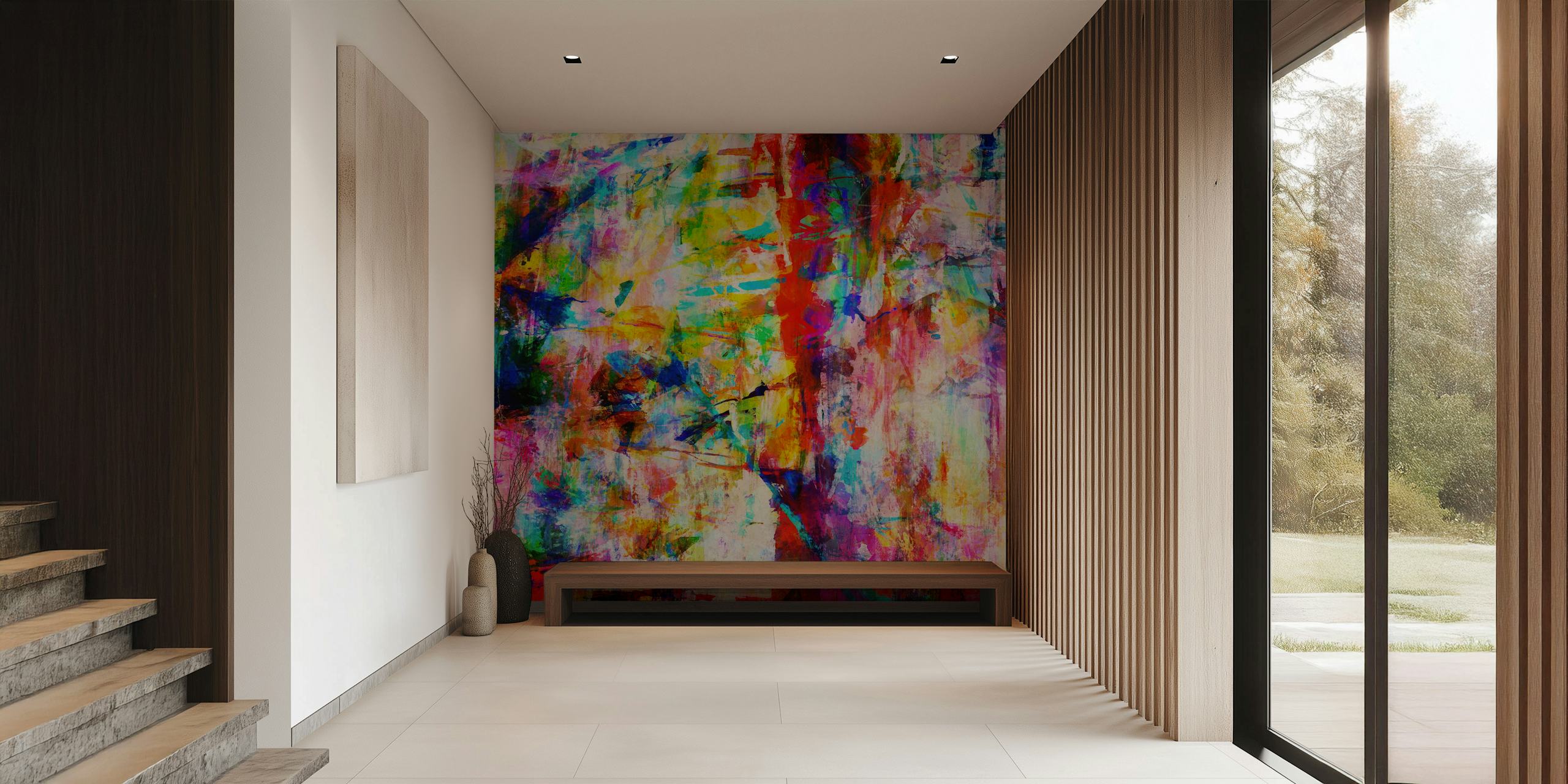 Colorful abstract brush strokes in vivid hues wallpaper