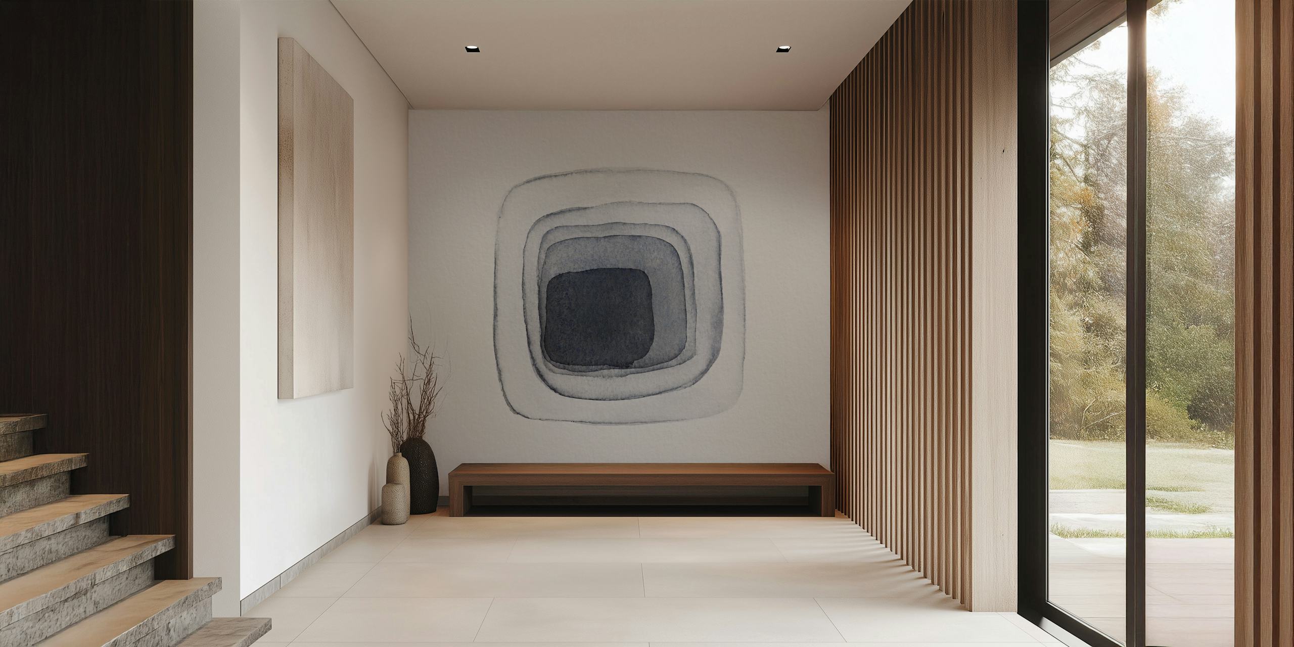 Shades of blue squares wallpaper in a room