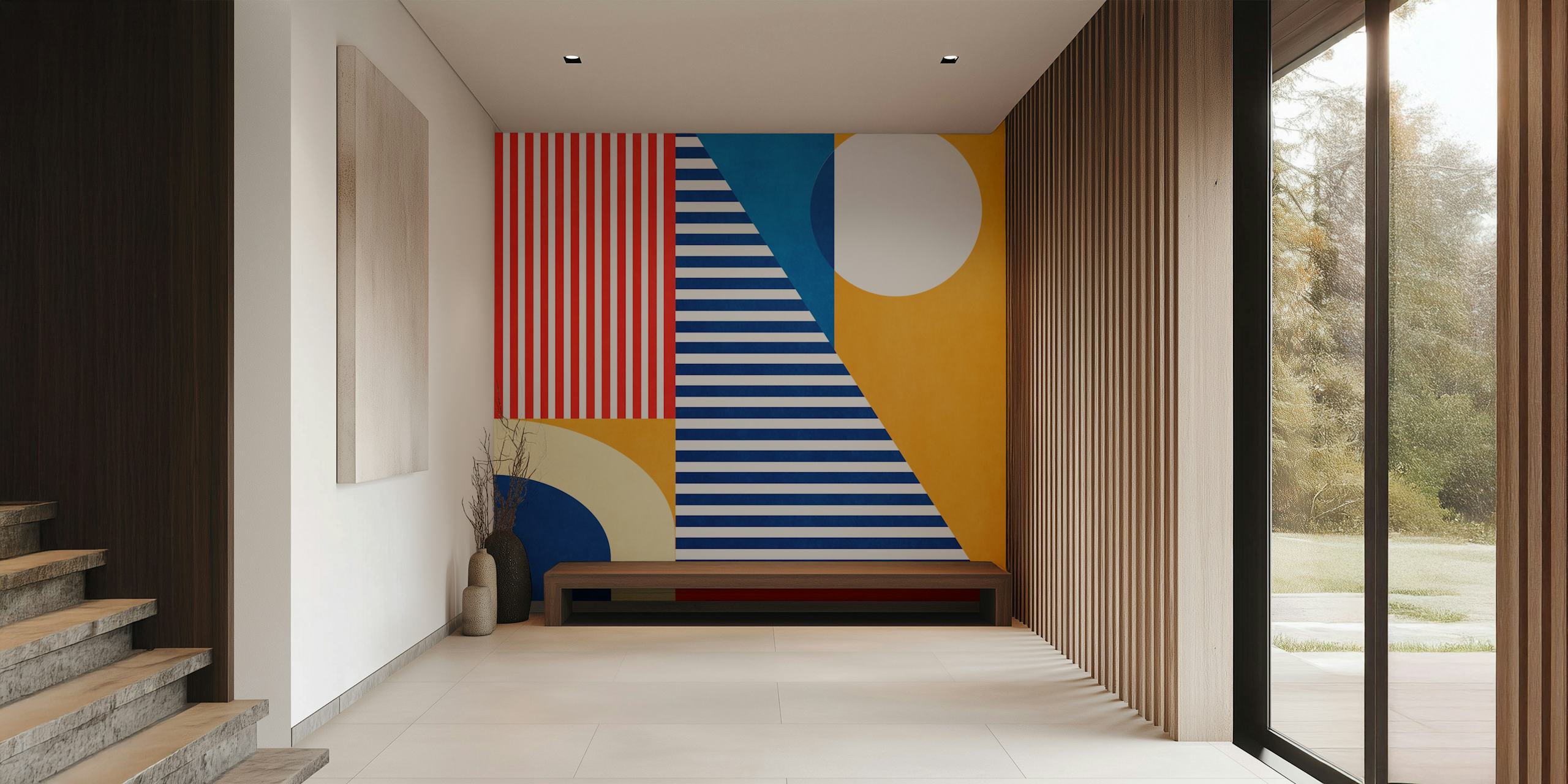 Barevná abstraktní geometrická fototapeta s motivy lodiček