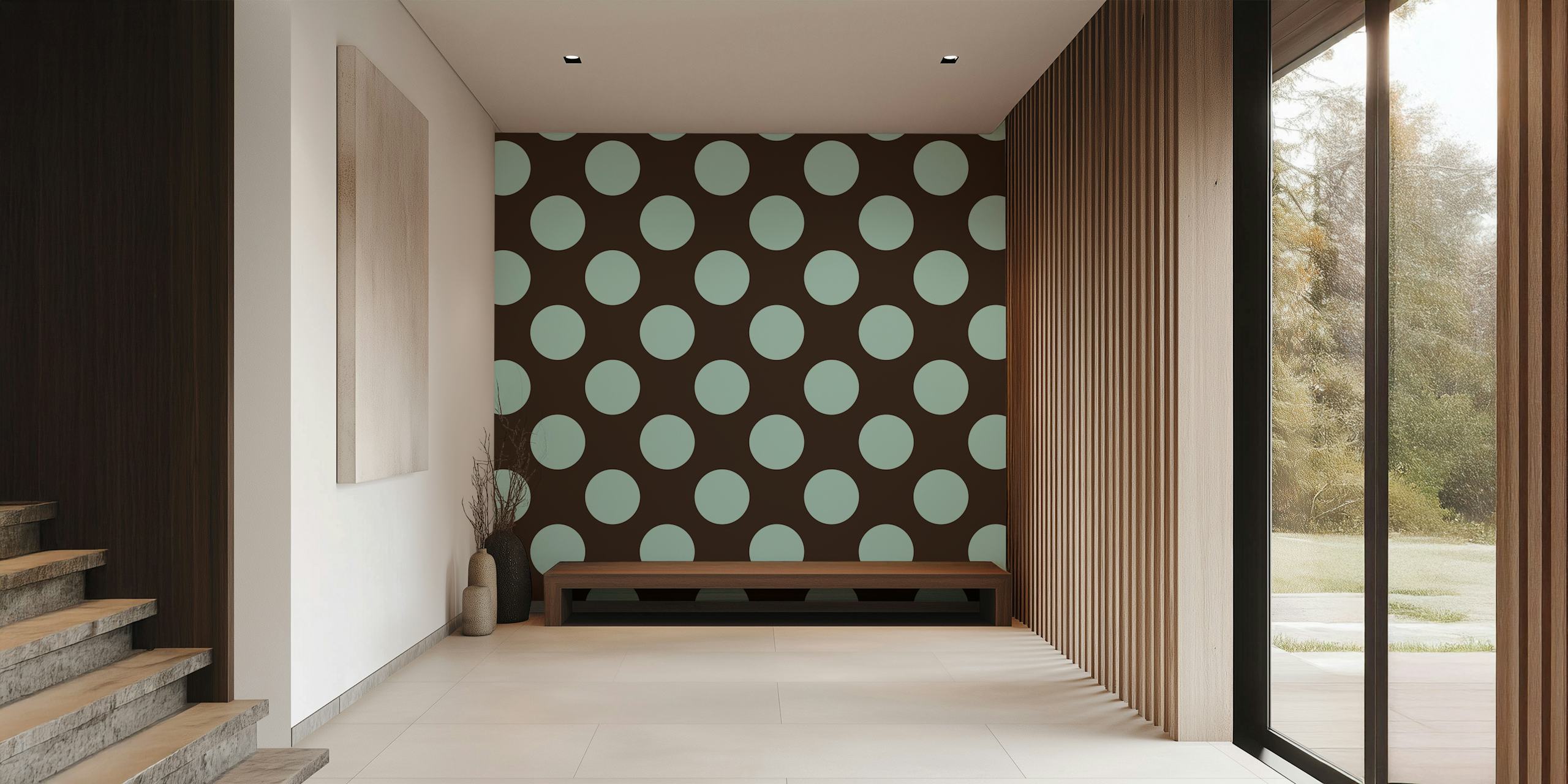 Papier peint Dark Chocolate Mint Polka Dots dans une pièce