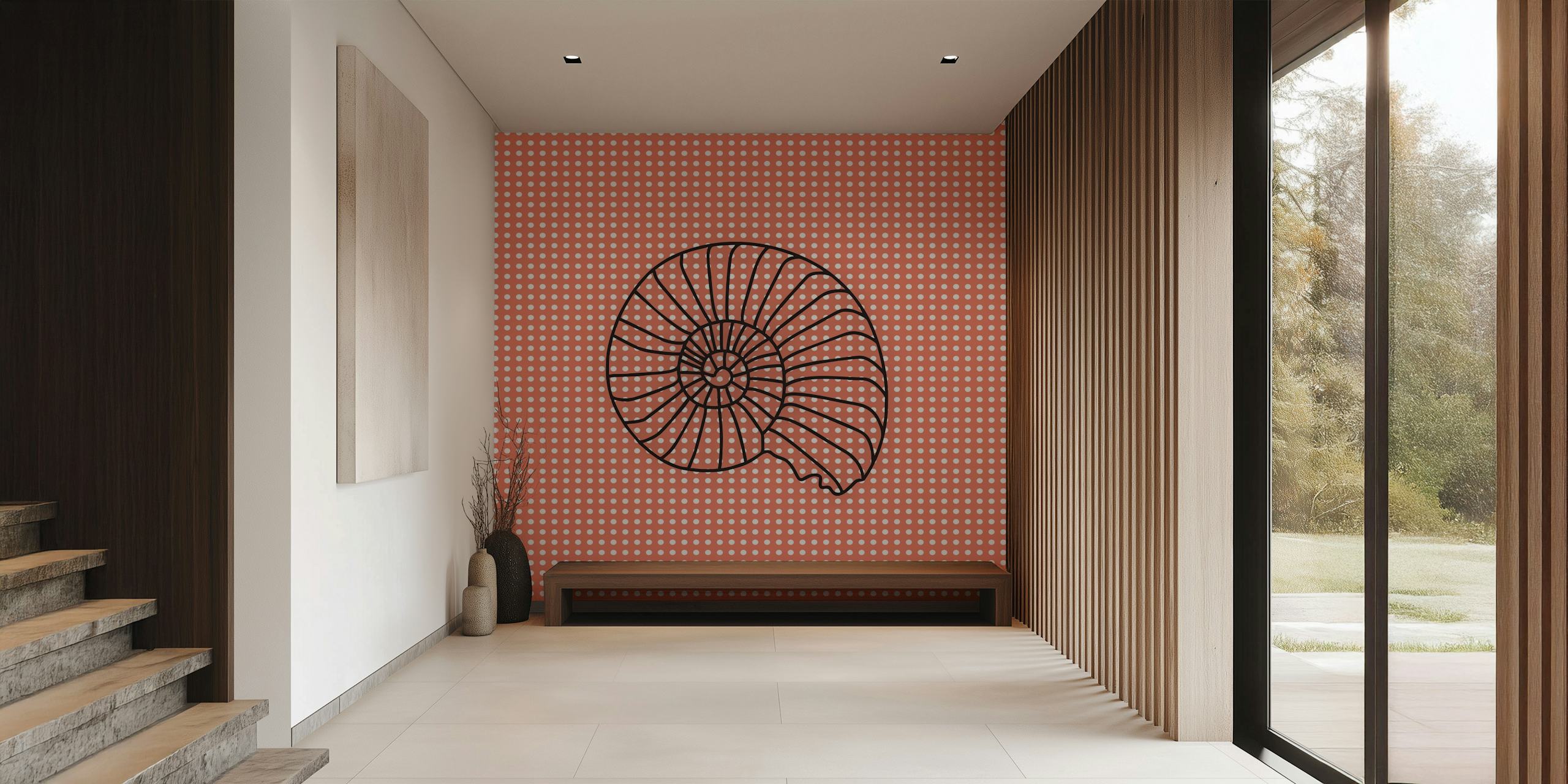 Ταπετσαρία Rust Orange Dots Seashell σε ένα δωμάτιο