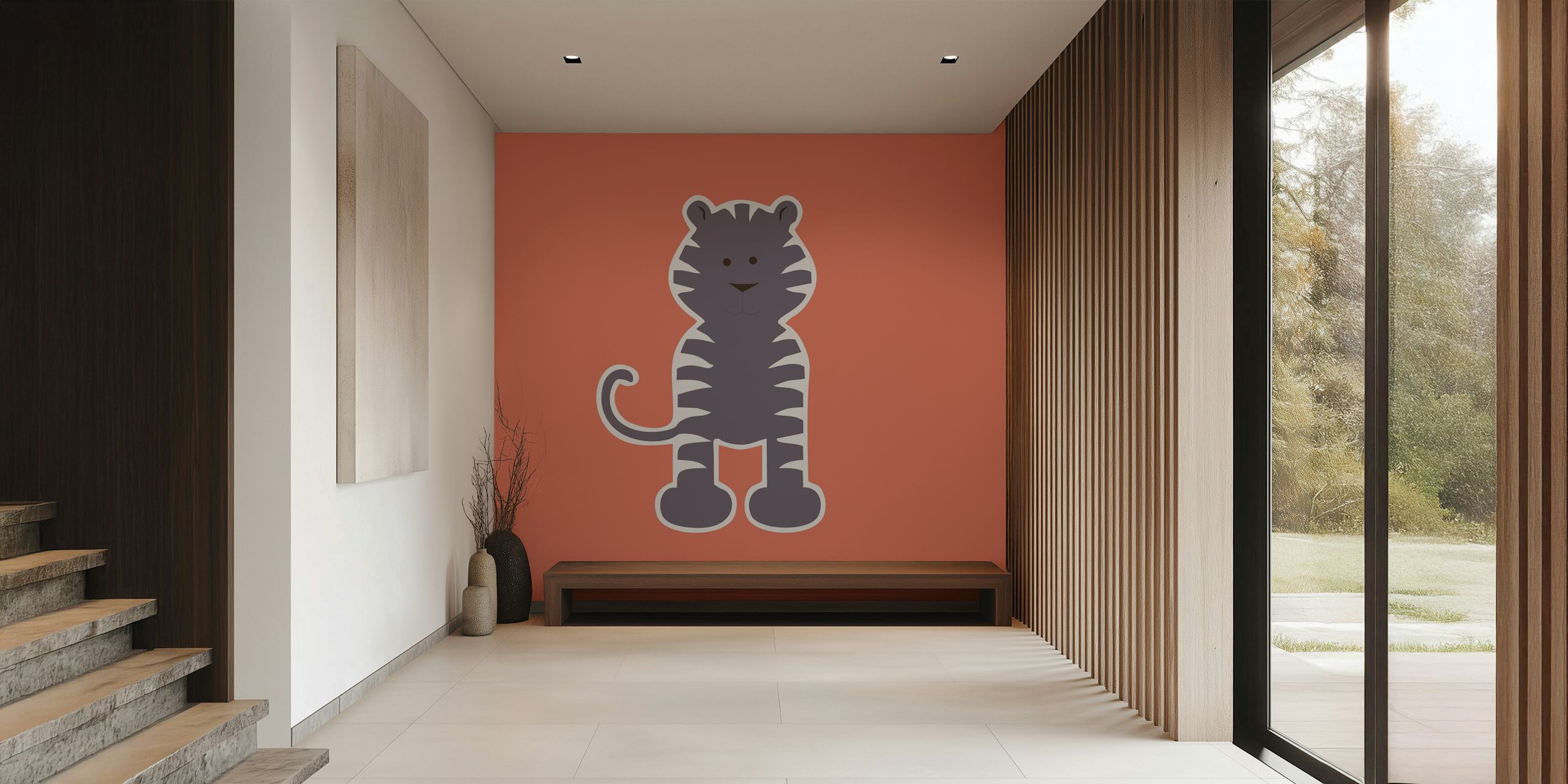 Papel pintado Rust Orange Tiger Kids Print en una habitación