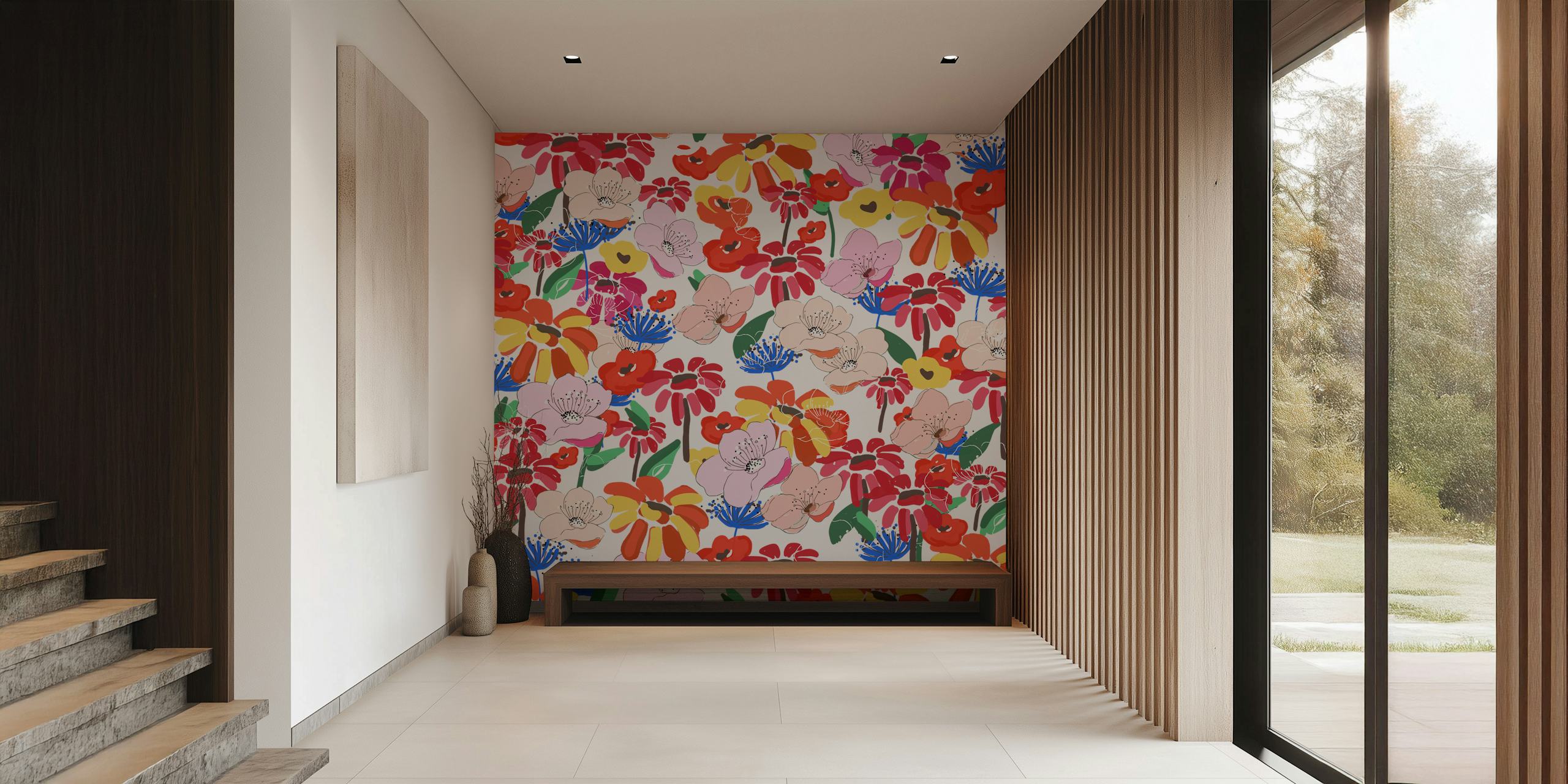 Fargerik blomster tapetdesign i et rom