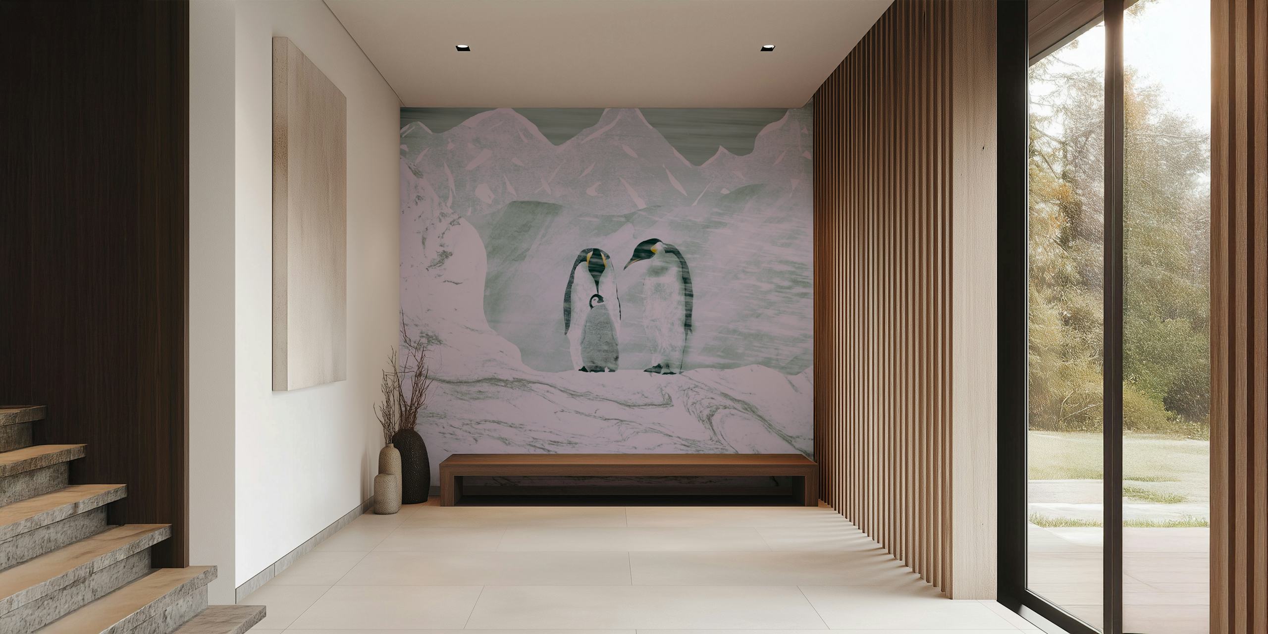 Penguin family tapet i et koselig rom