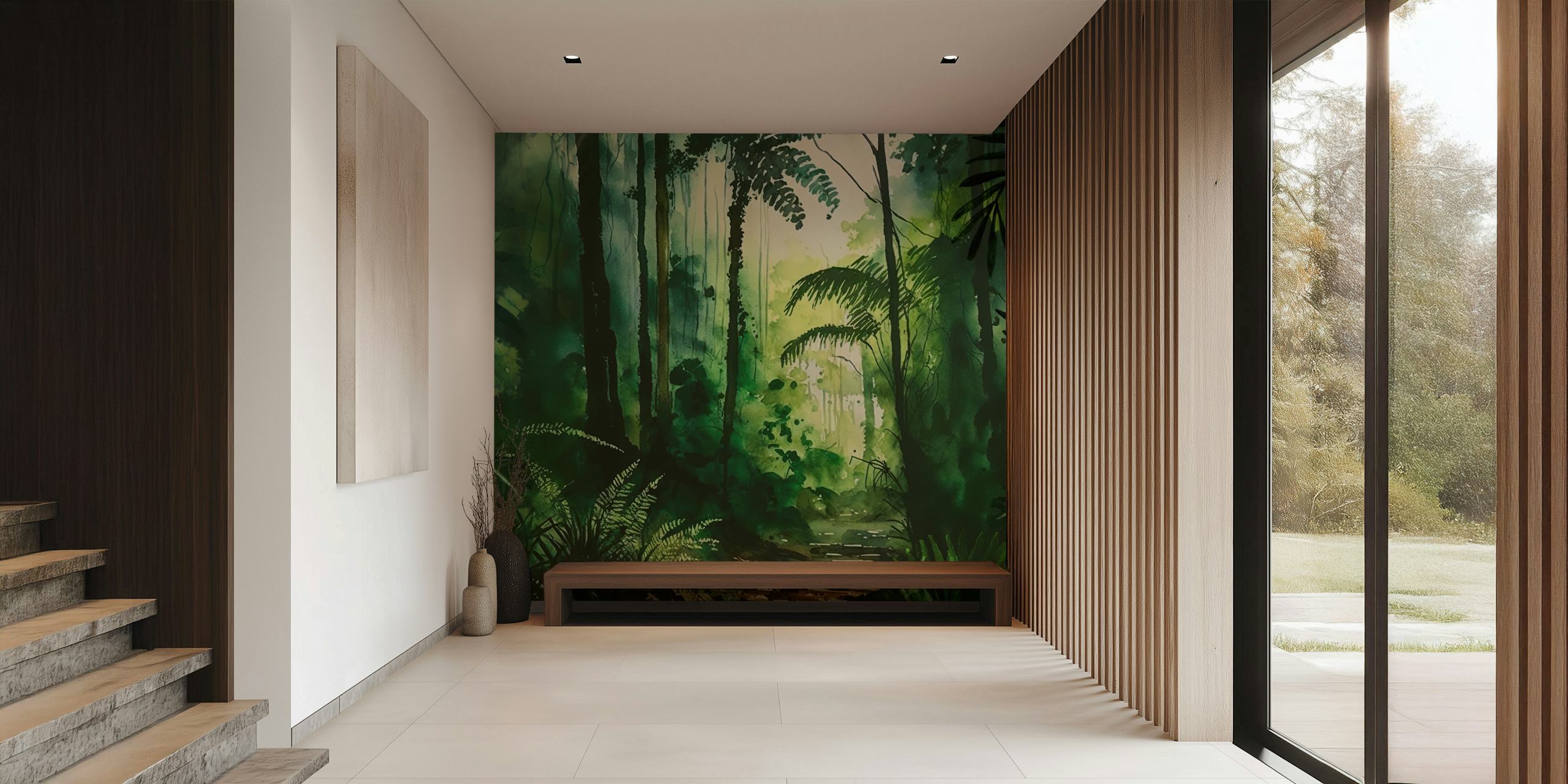 Tropical Jungle Watercolor carta da parati in una stanza