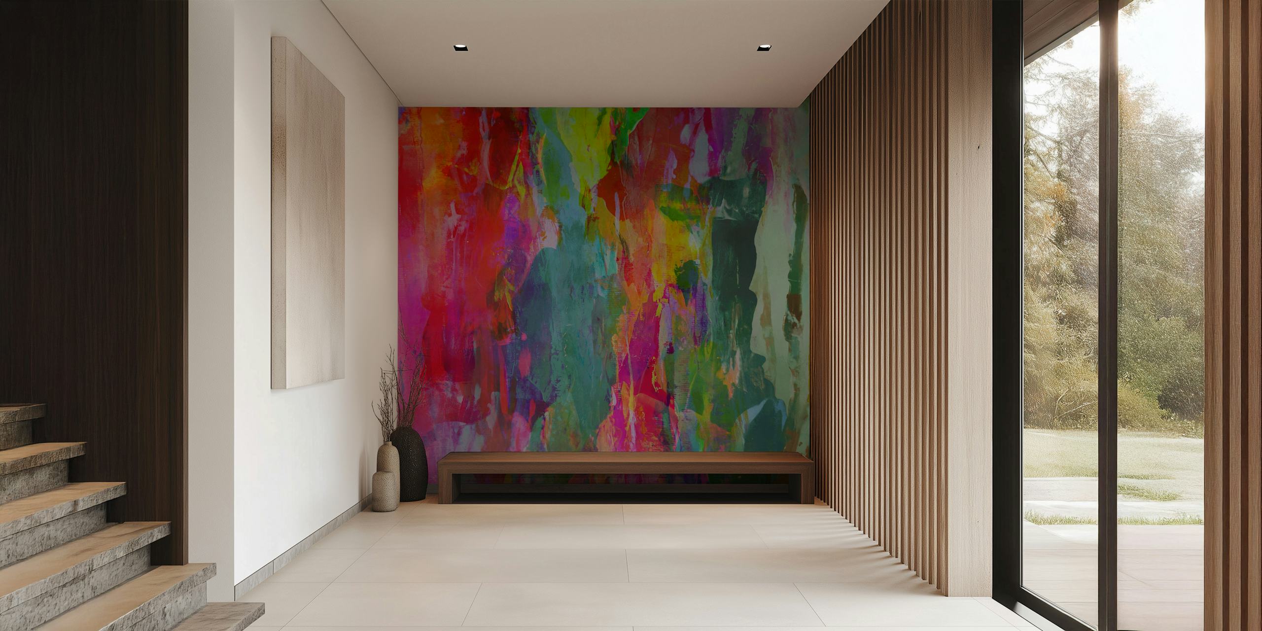 Brush Strokes 6 papel de parede colorido em um quarto