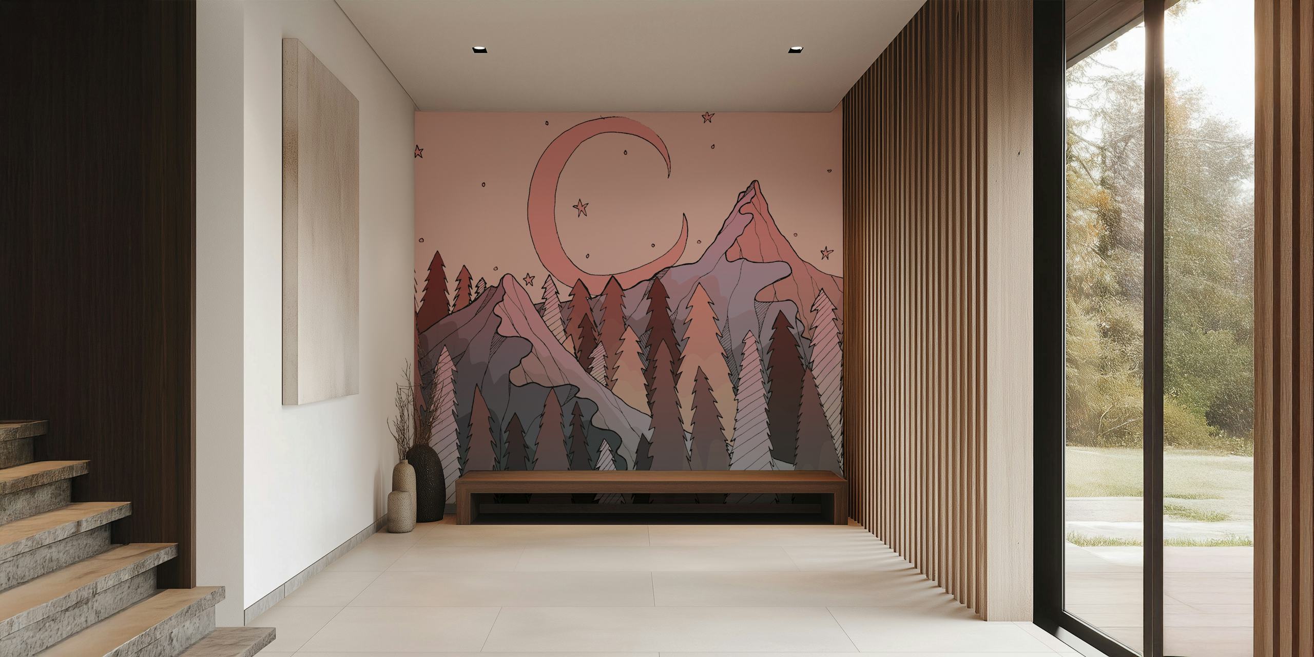 Crescent moon wallpaper em um quarto acolhedor