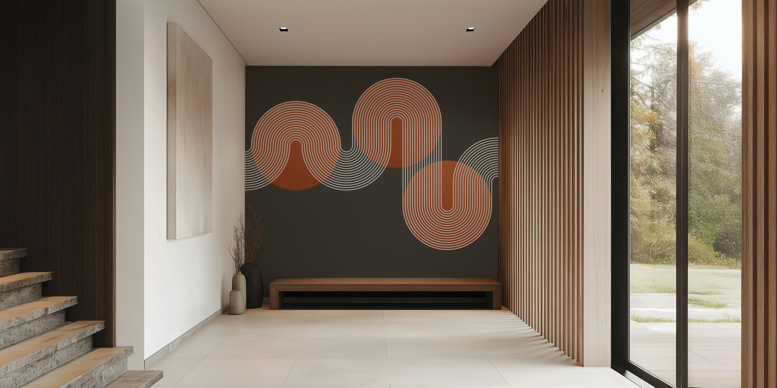 Copper Art Deco wallpaper displayed in a room