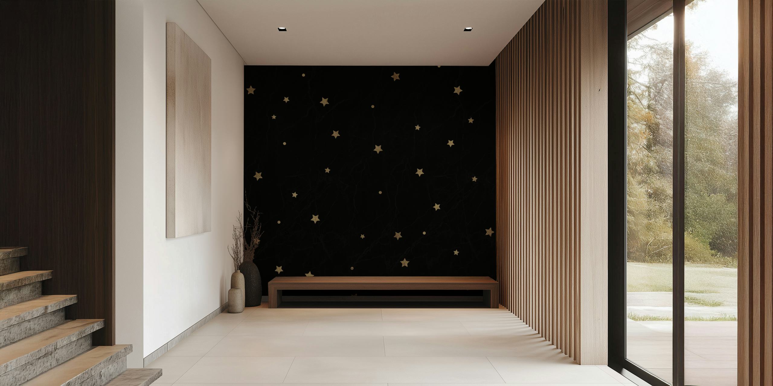 Papel tapiz Black Night Sky en un dormitorio