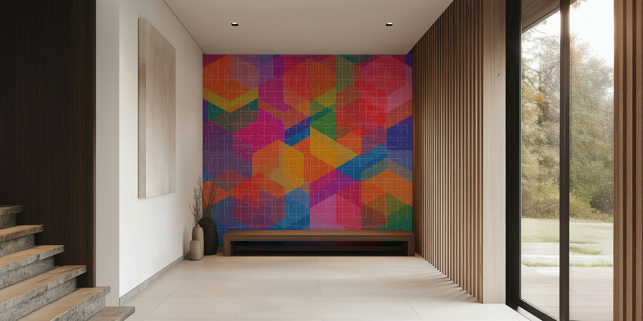 Vibrant hexagon wallpaper in a room