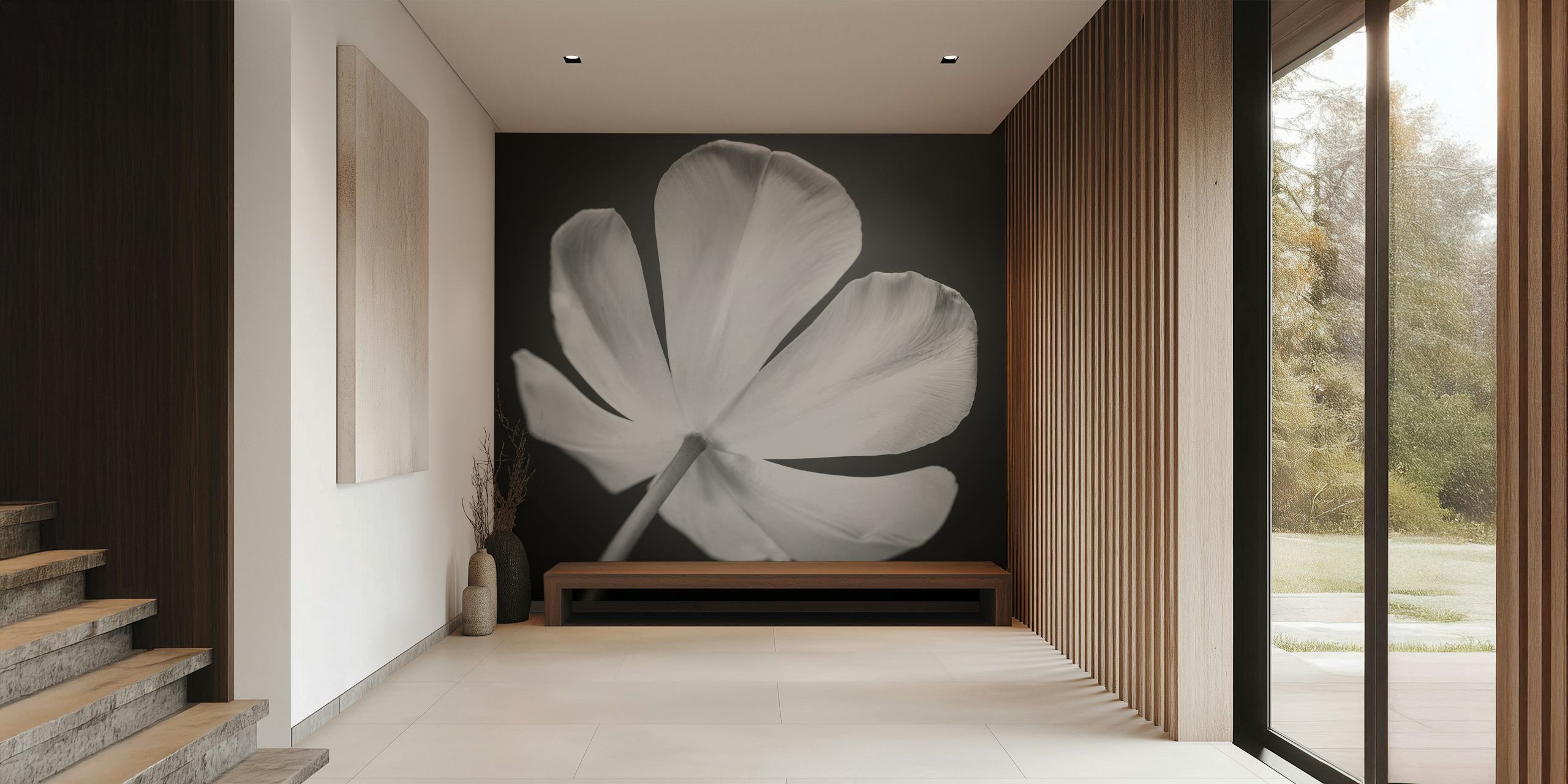 Black and white floral petal design wallpaper