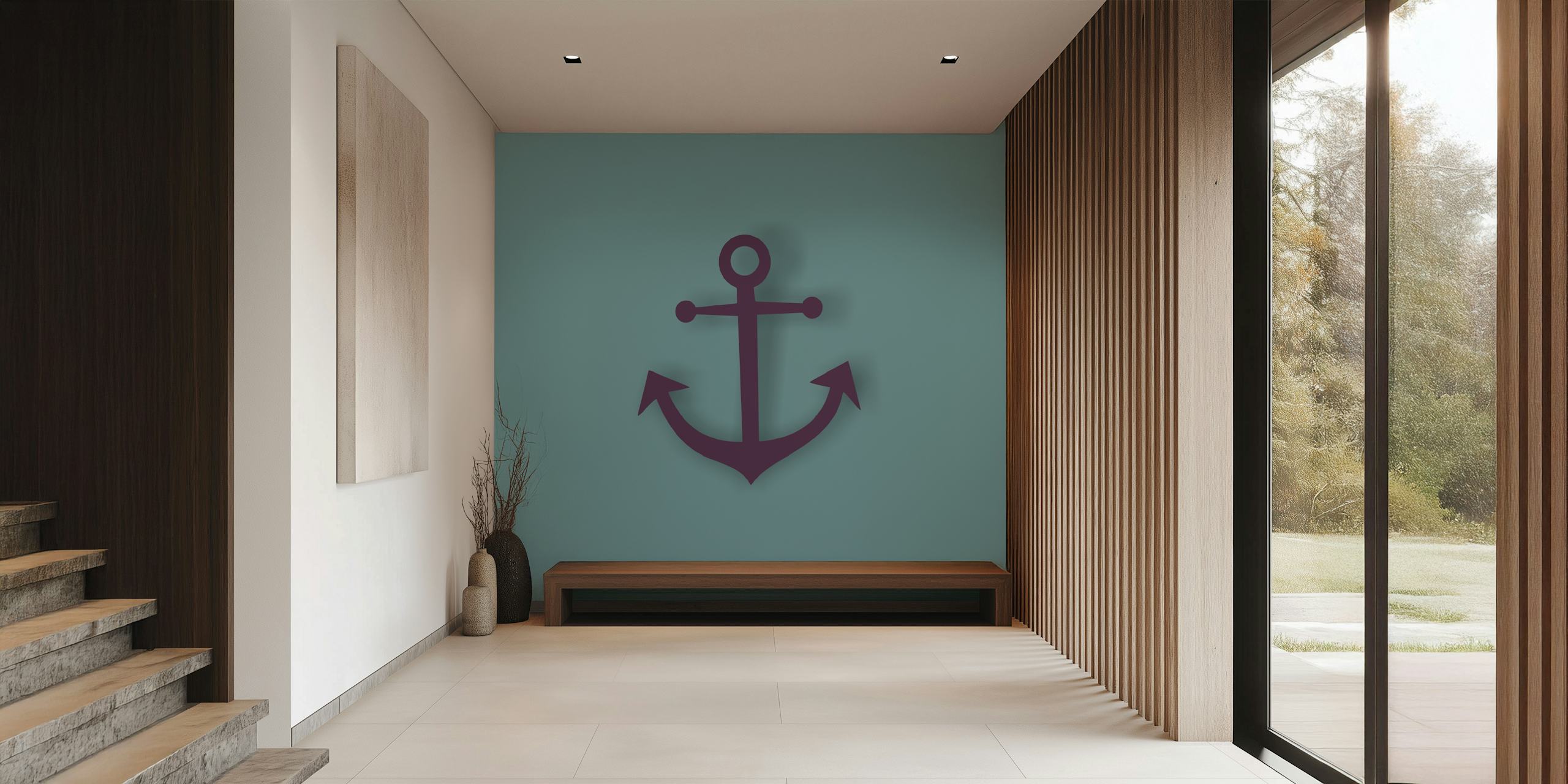 Mint green anchor illustration on a solid background wallpaper