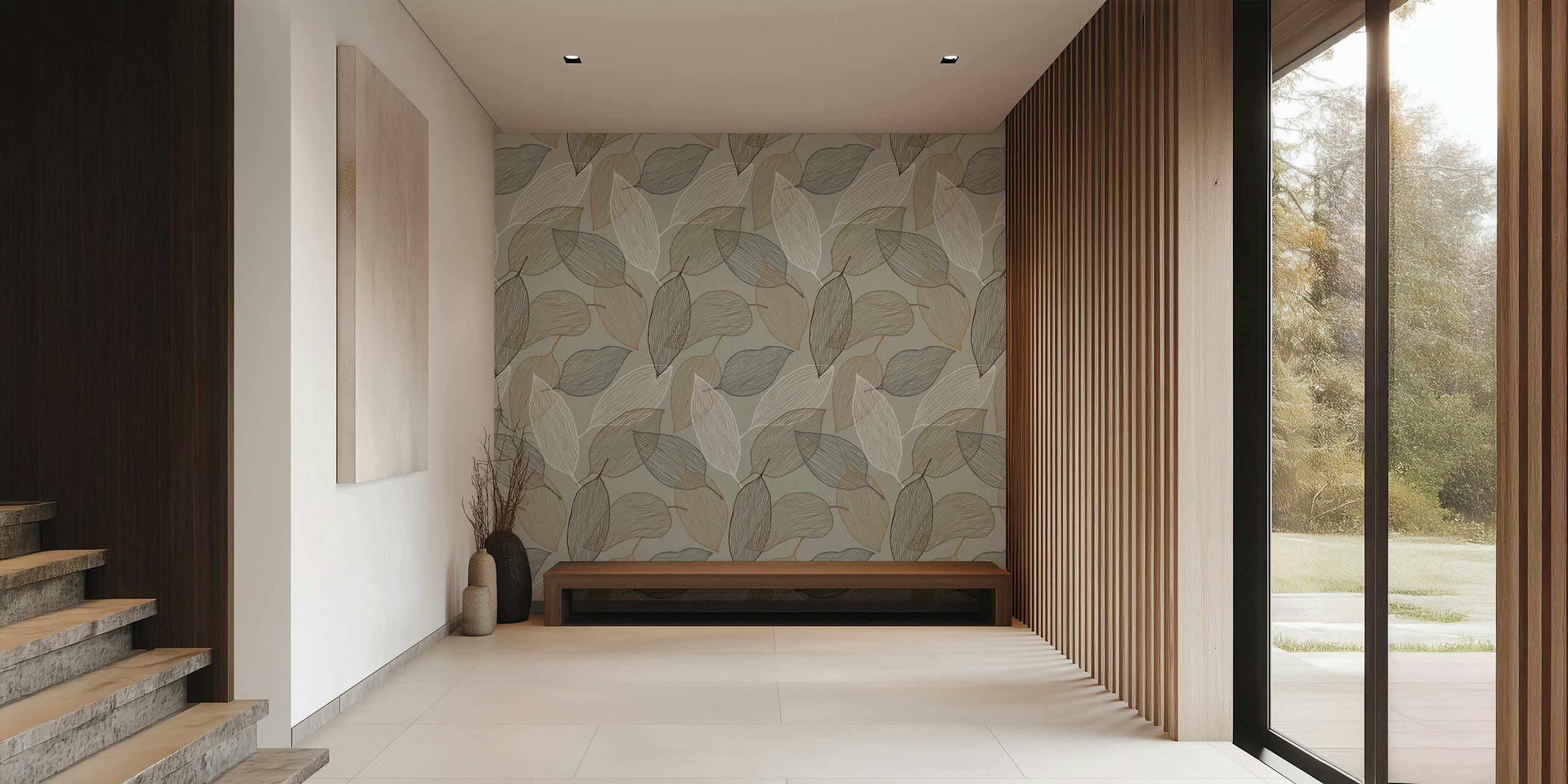 Leaves line wallpaper in a room