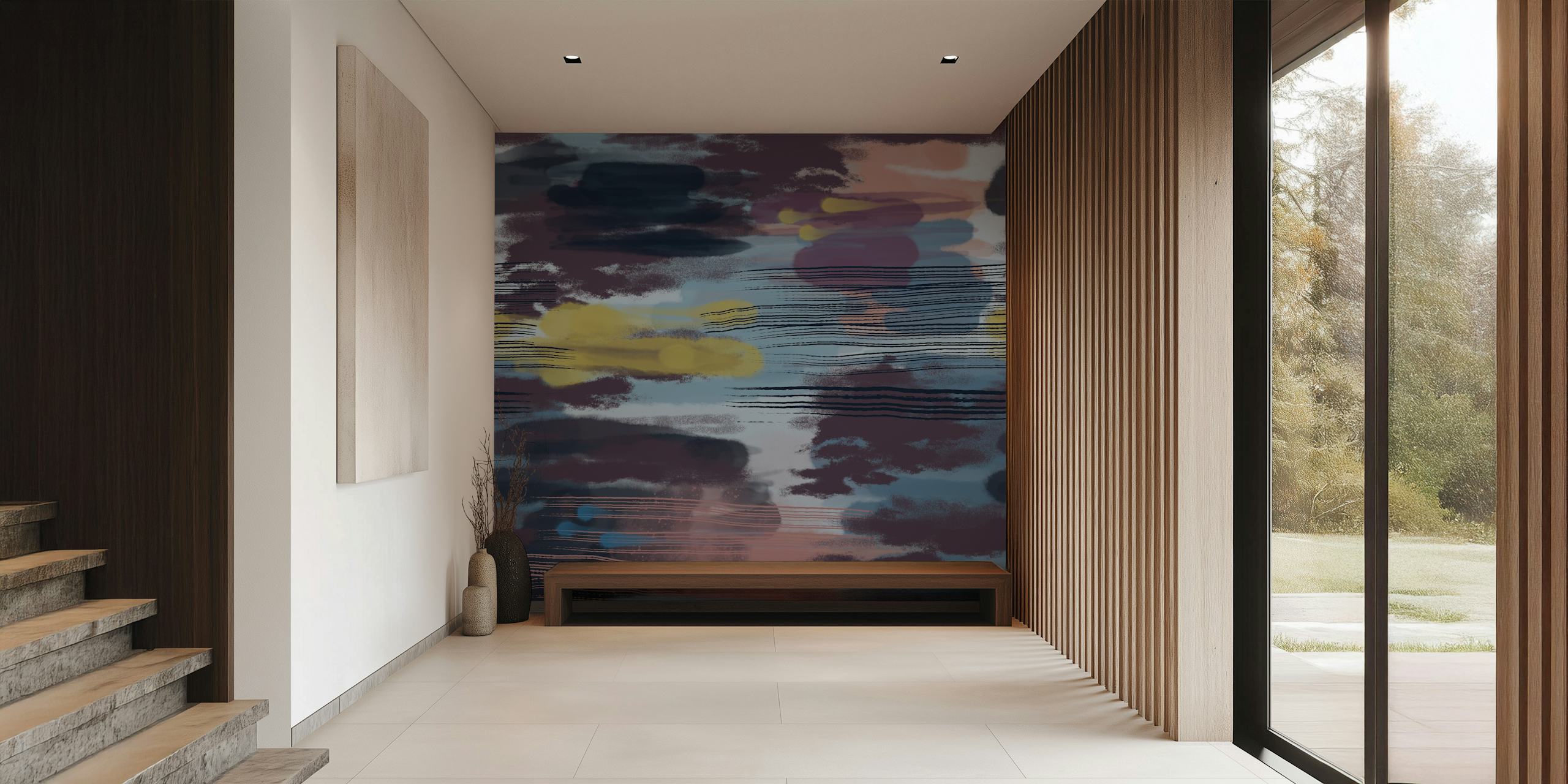 Hypnotic mauve blue blush mustard tapet i et rum