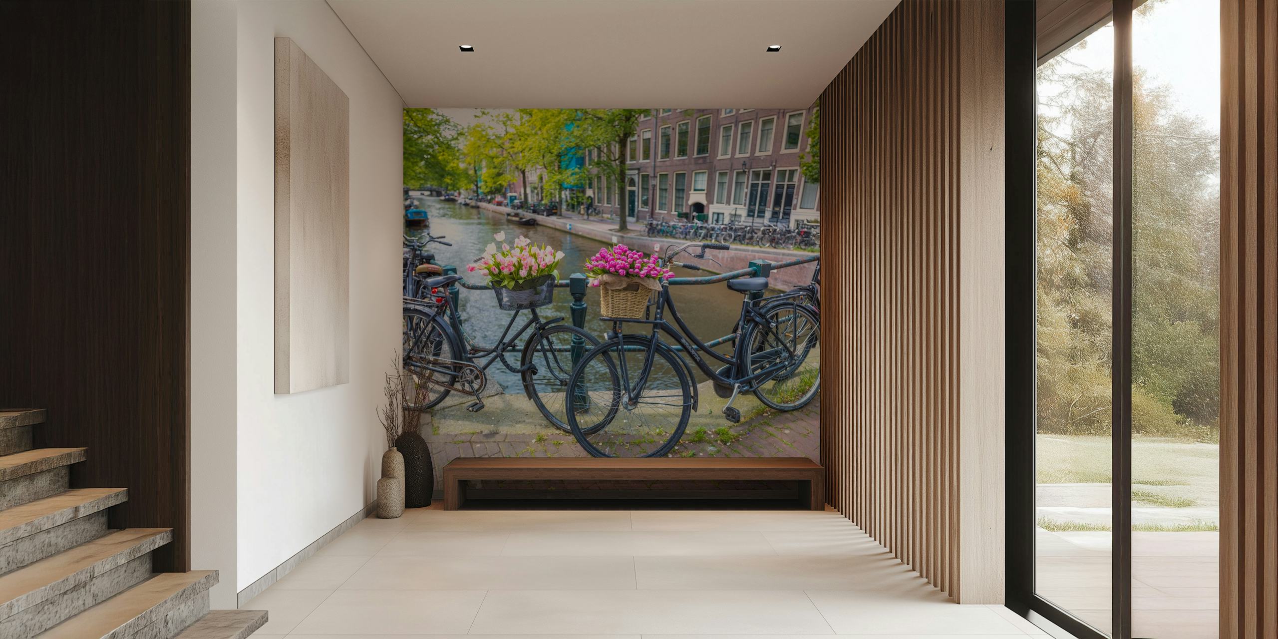 Papel de parede Canal Charms com bicicletas e flores