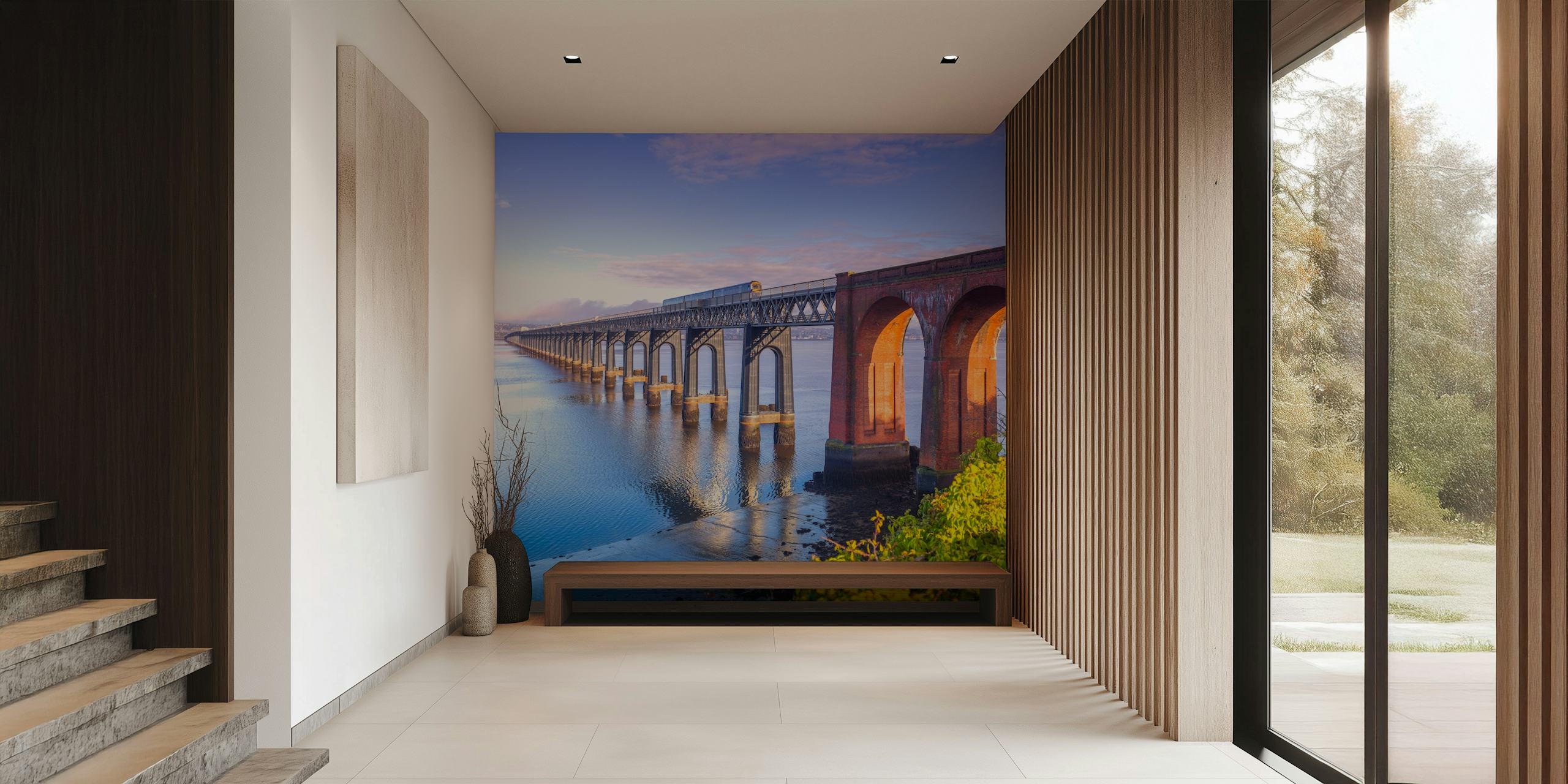 Dundee Rail Bridge over water in vibrant colors wallpaper