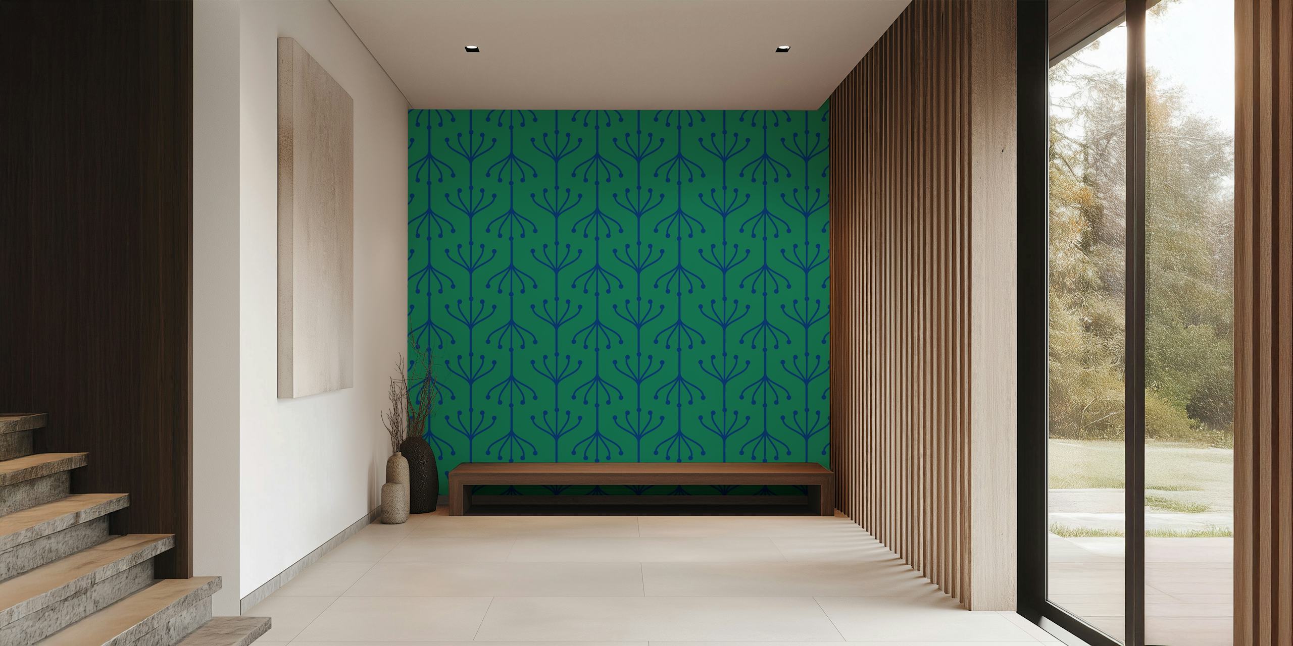 Ταπετσαρία Plant ornaments forest green σε ένα δωμάτιο