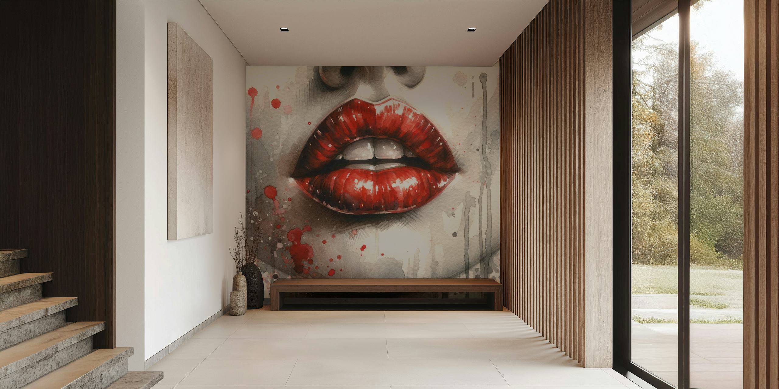 Watercolor wallpaper av kvinnans läppar