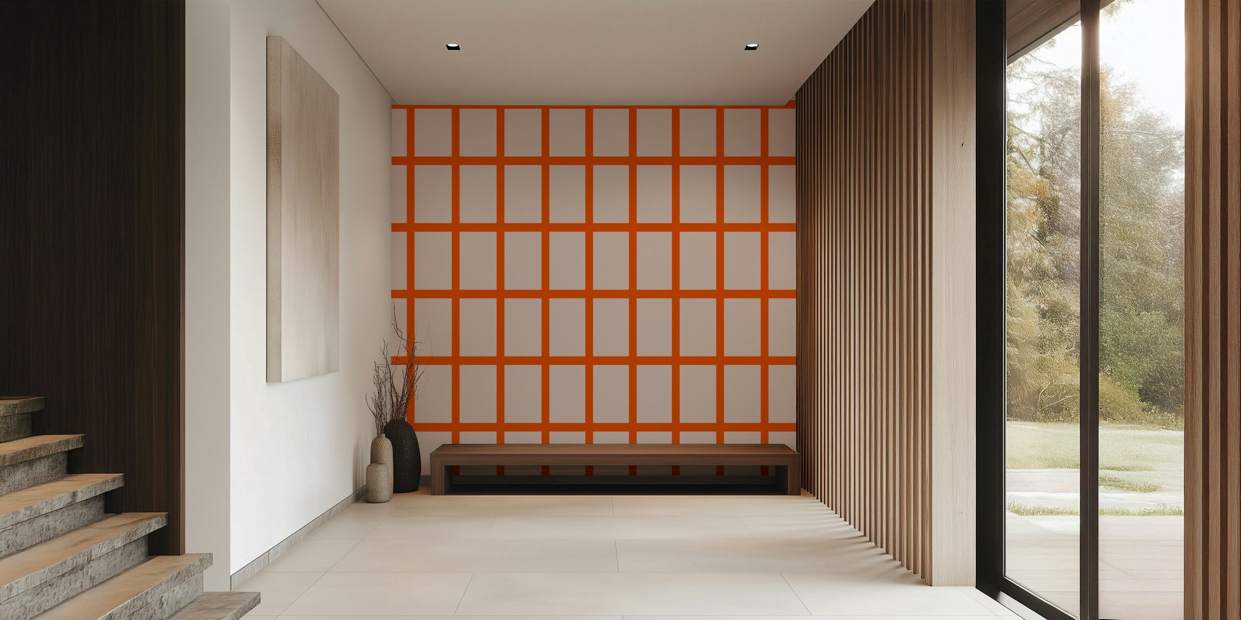 Geometric orange grid pattern on light background wallpaper