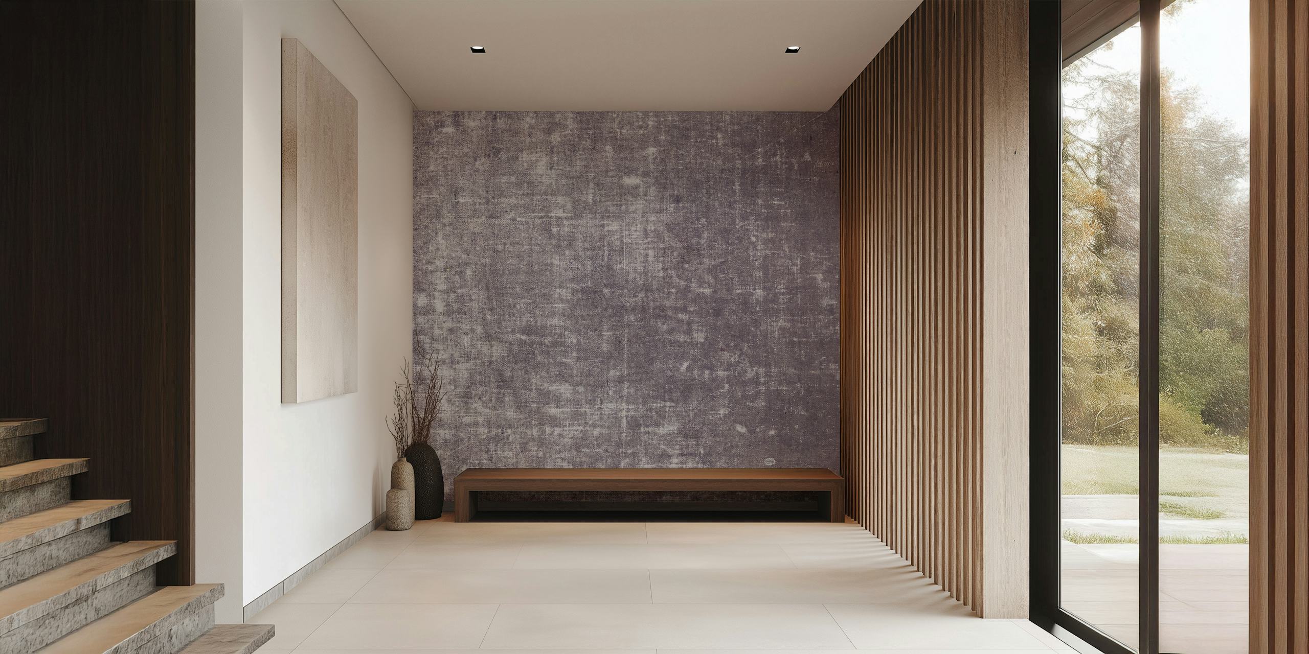Textured lilac linen wallpaper with a vintage appearance