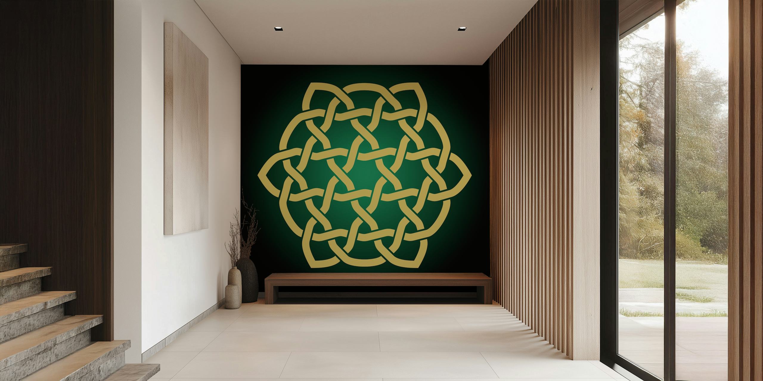 Carta da parati motivo Celtic knot in black, green, gold