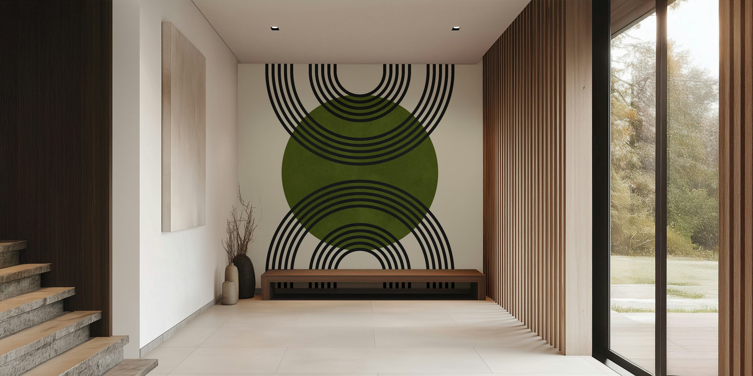 Green and black abstract geometric wallpaper design.