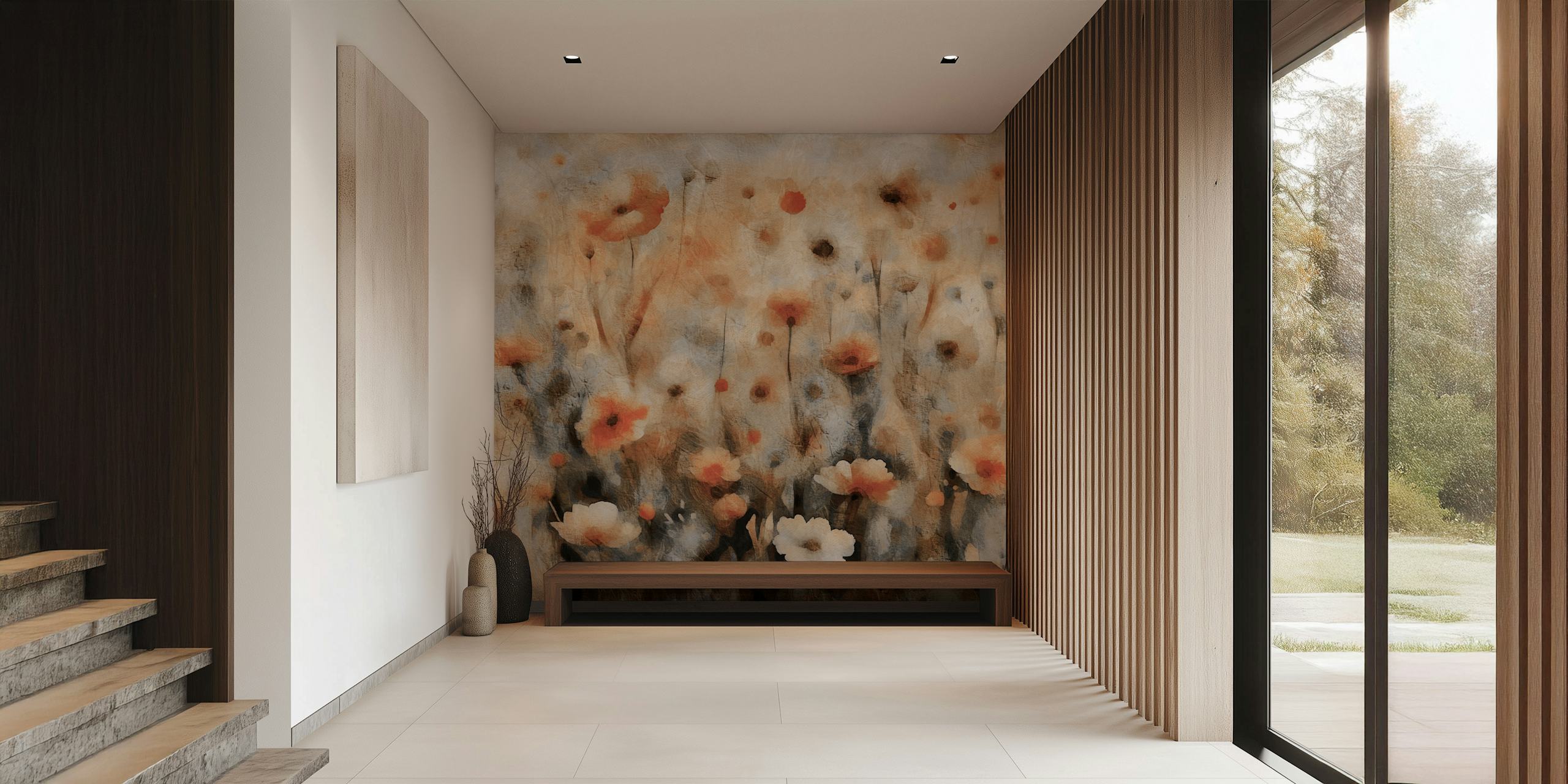 Abstract floral design with muted earth tones and soft textures wallpaper