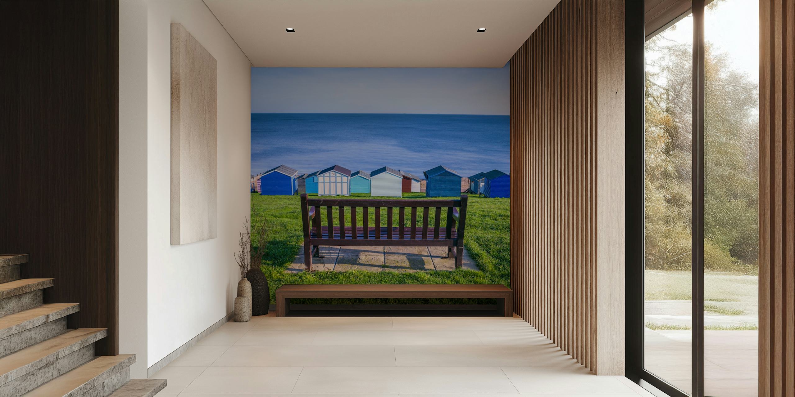 Coastal Idyll wallpaper featuring beach huts