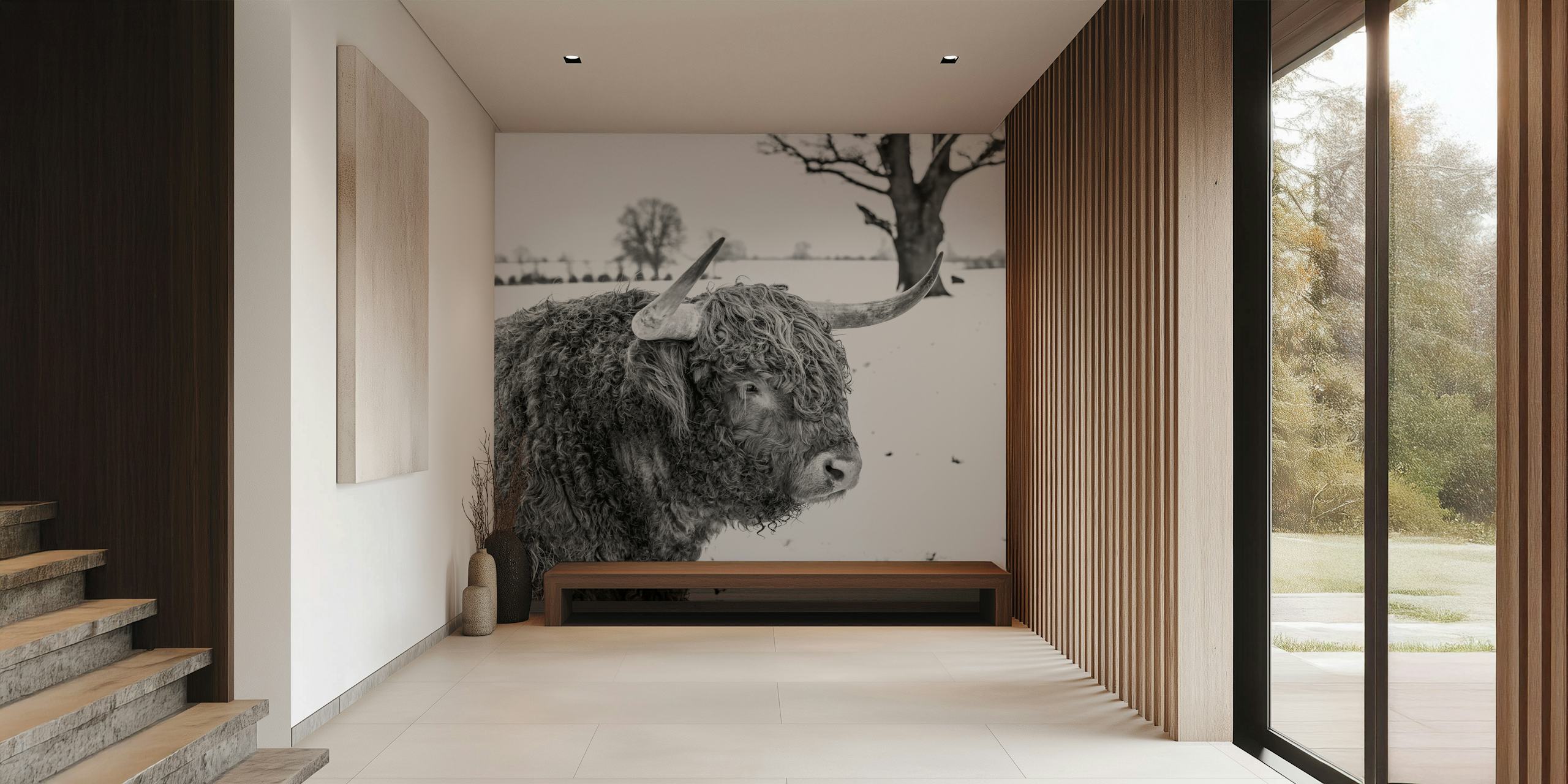 Iconic Highland Cow wallpaper in a room