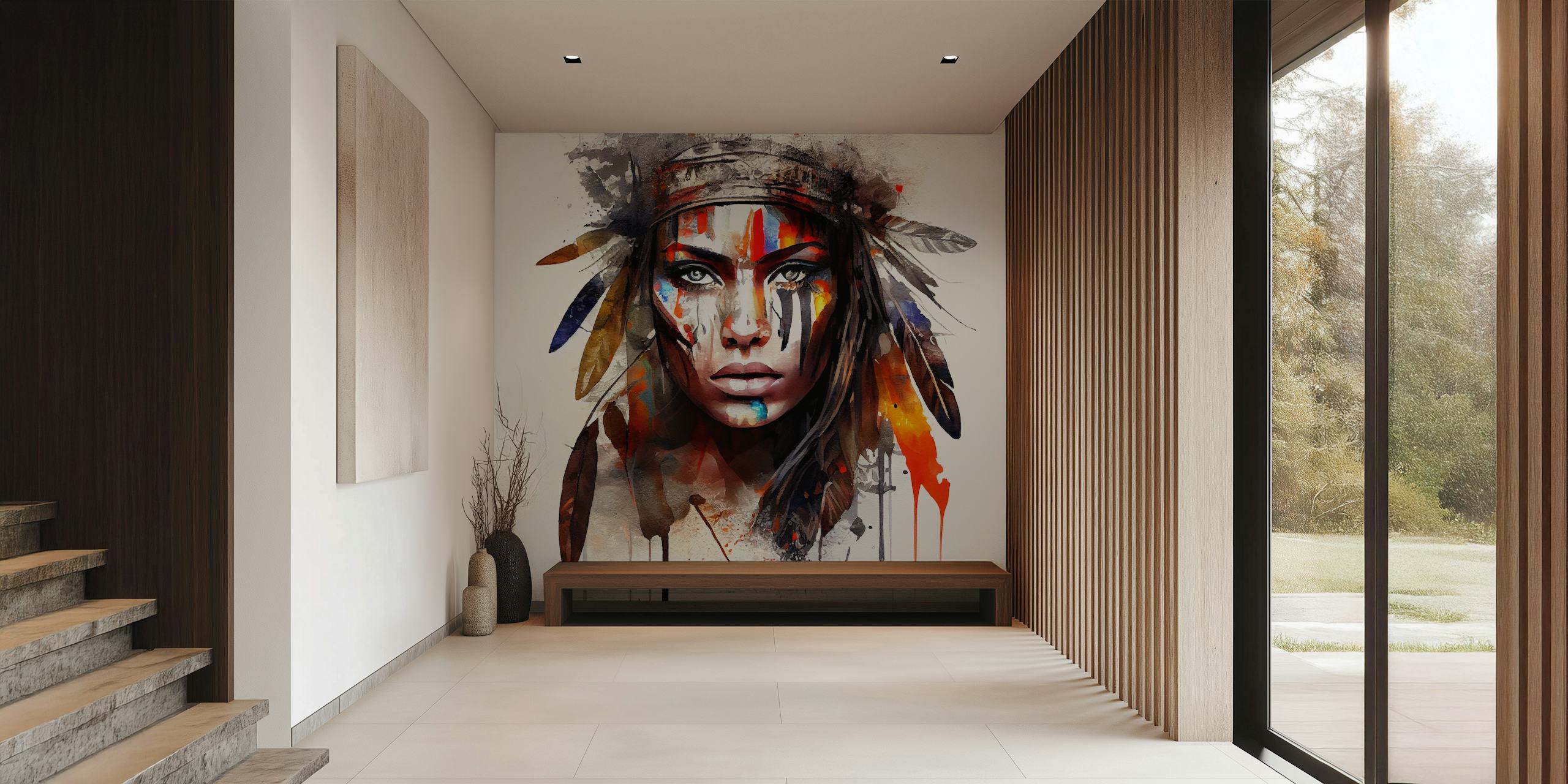 Powerful American Native Woman tapet i rum