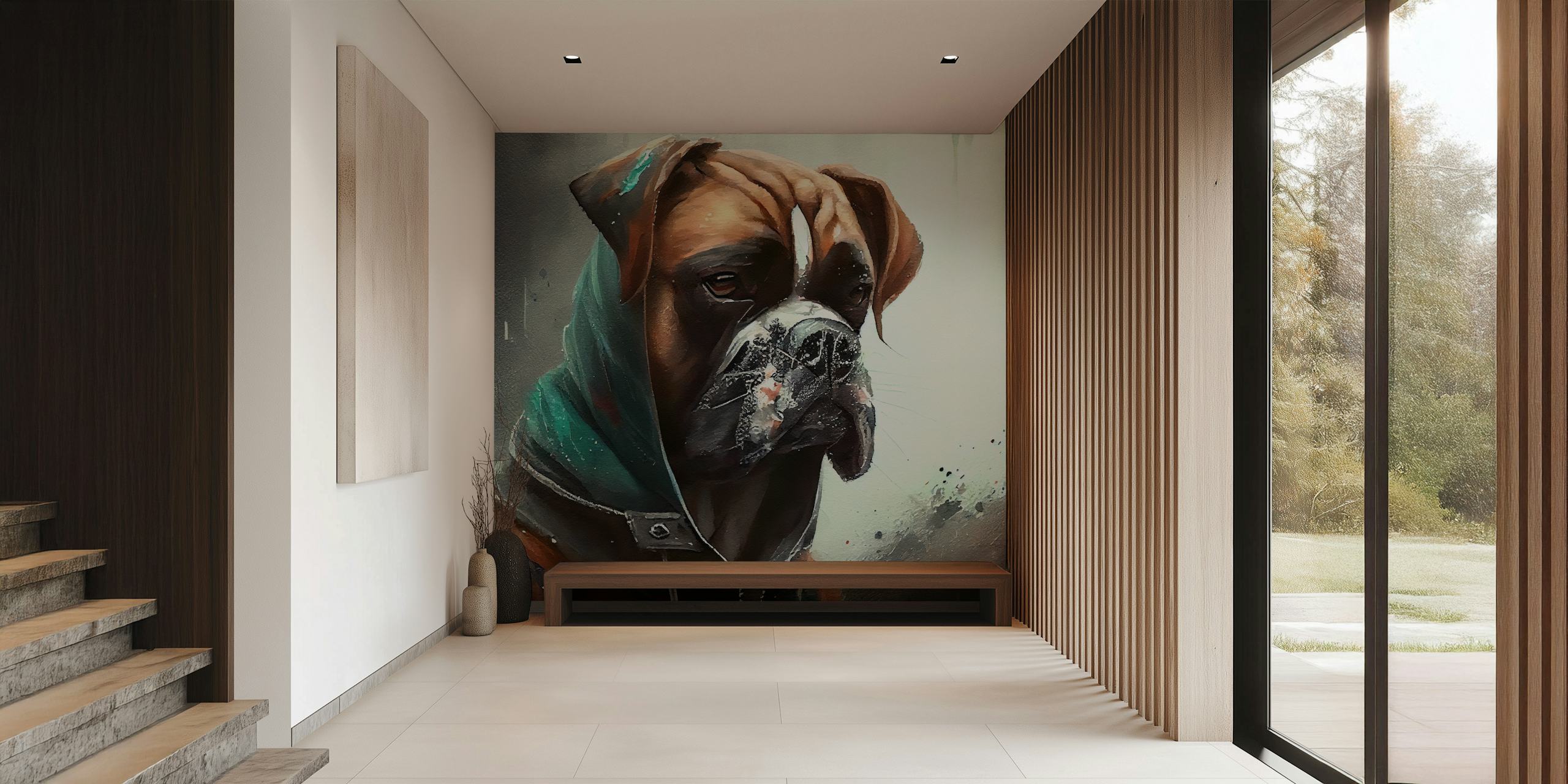 Papel de parede Watercolor Boxer Dog em um quarto