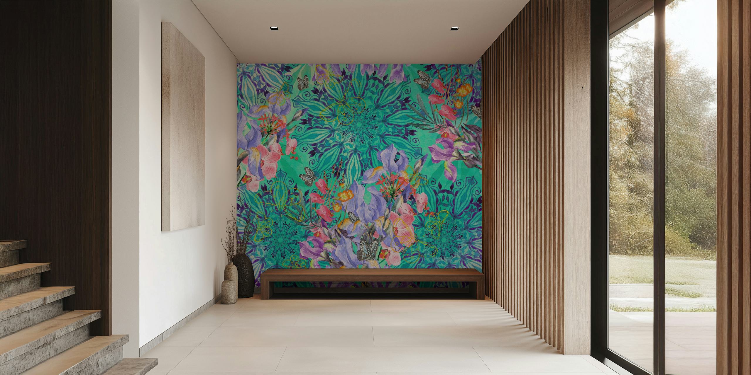 Nature among blue mandalas Tapete in einem Raum