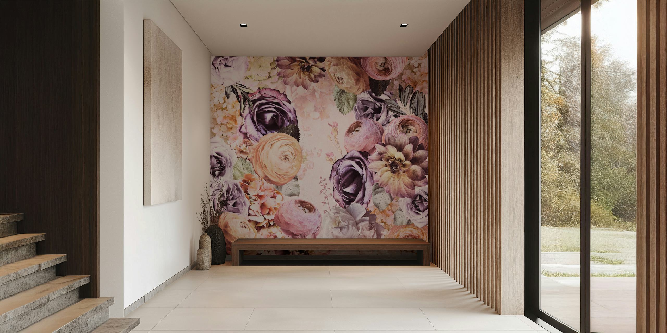 Vintage Blush Baroque Roses wallpaper design