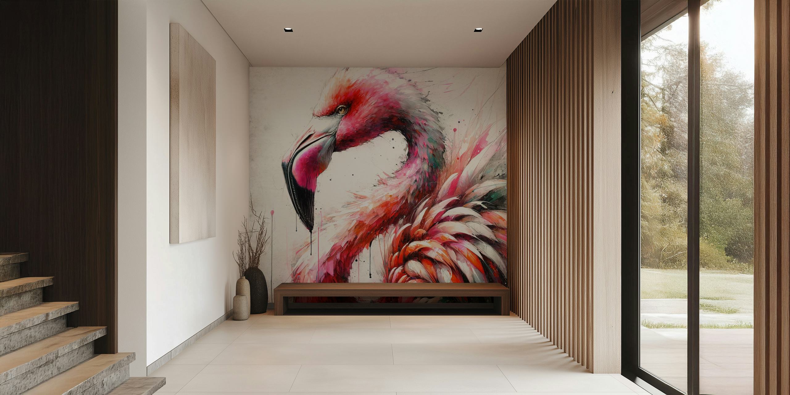 Tapeta Watercolor Flamingo v pokoji