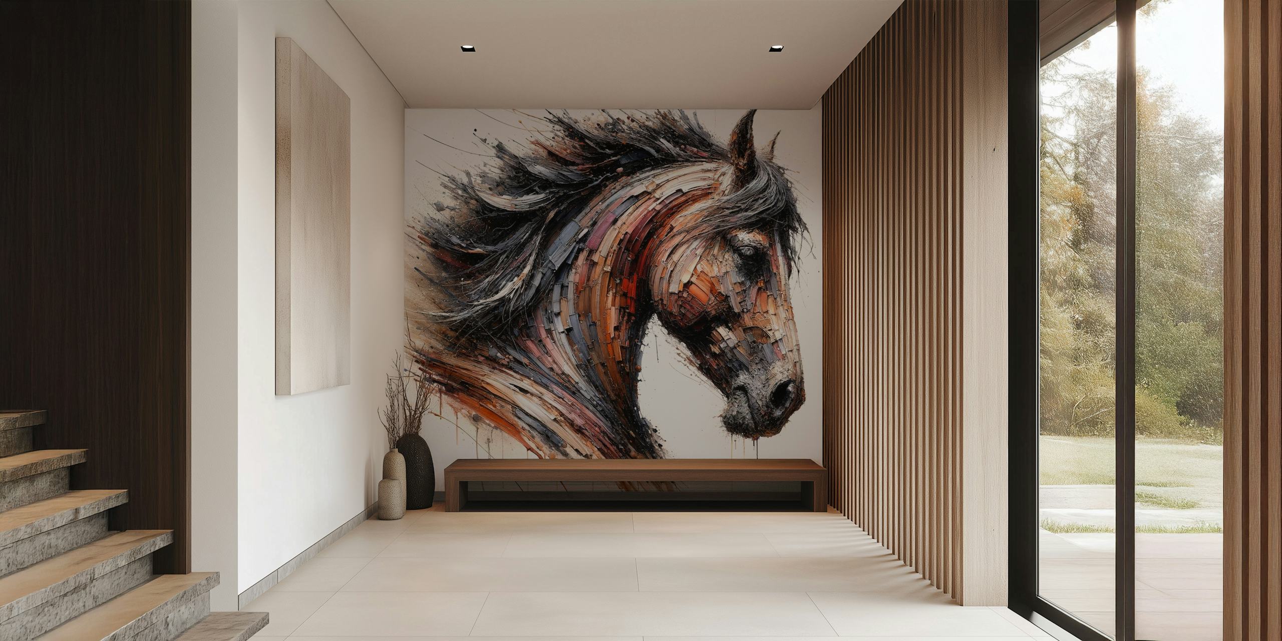 Dynamic horse wall mural with expressive brush strokes