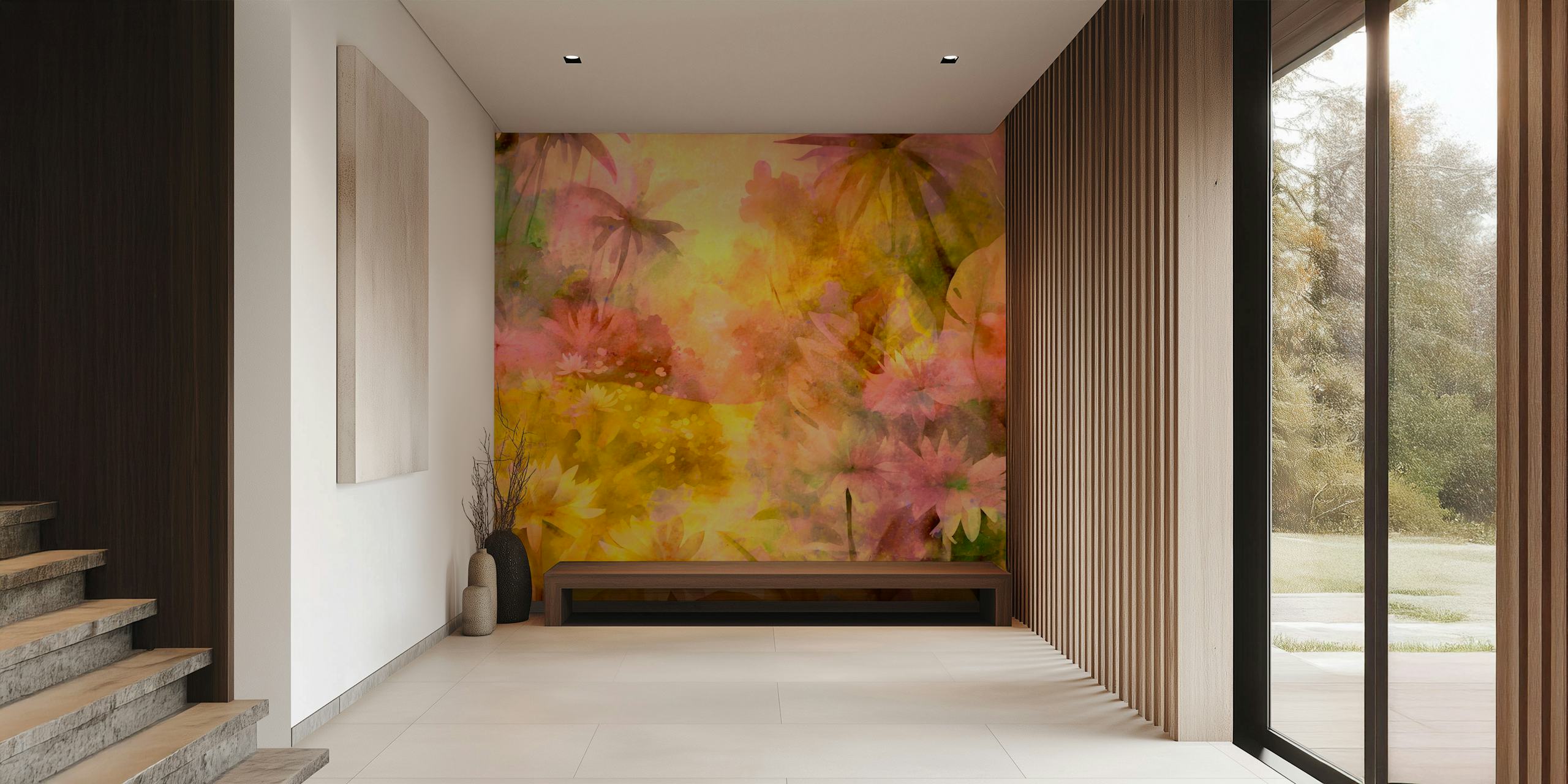 Tropical Sunny Yellow Forest tapetdesign i et rom