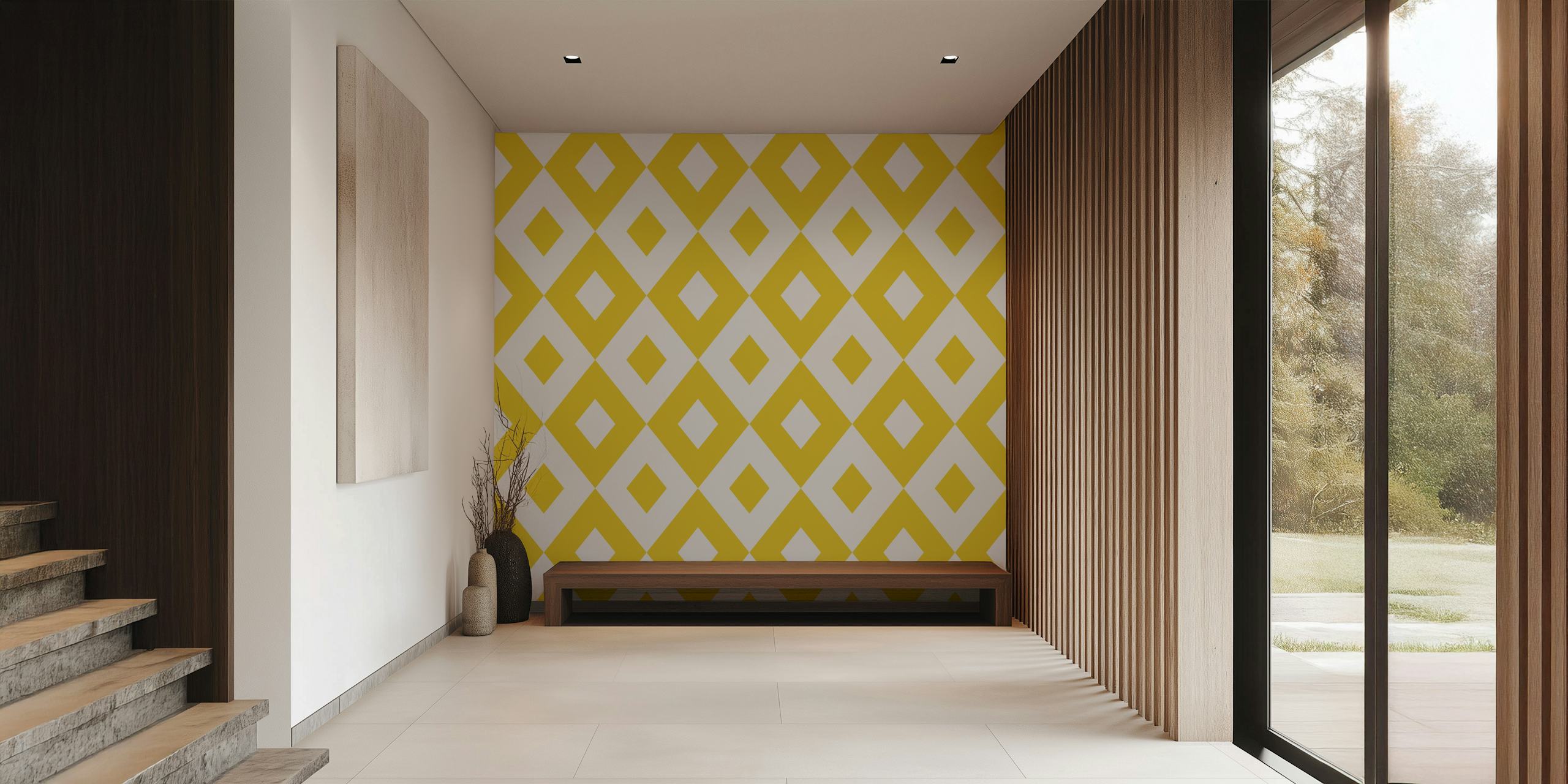 Geometric yellow and white rhombus pattern wall mural