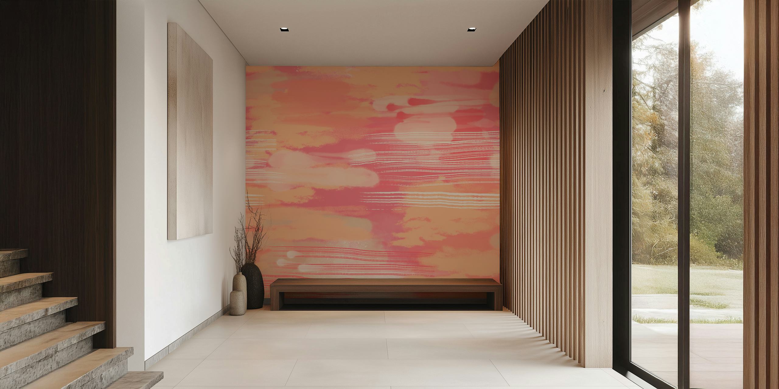 Abstract Hypnotic Peach Fuzz wall mural with warm peach tones and fluid streaks