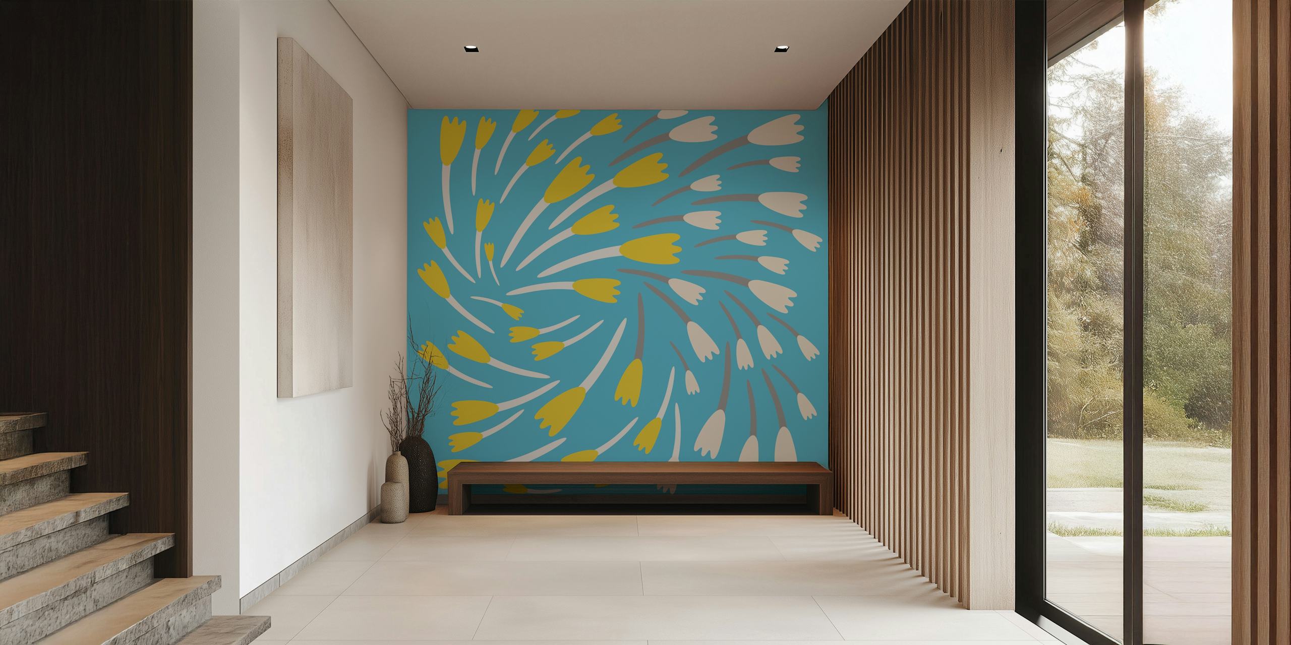 Baby Blue Floral Pattern com tulipas em um quarto