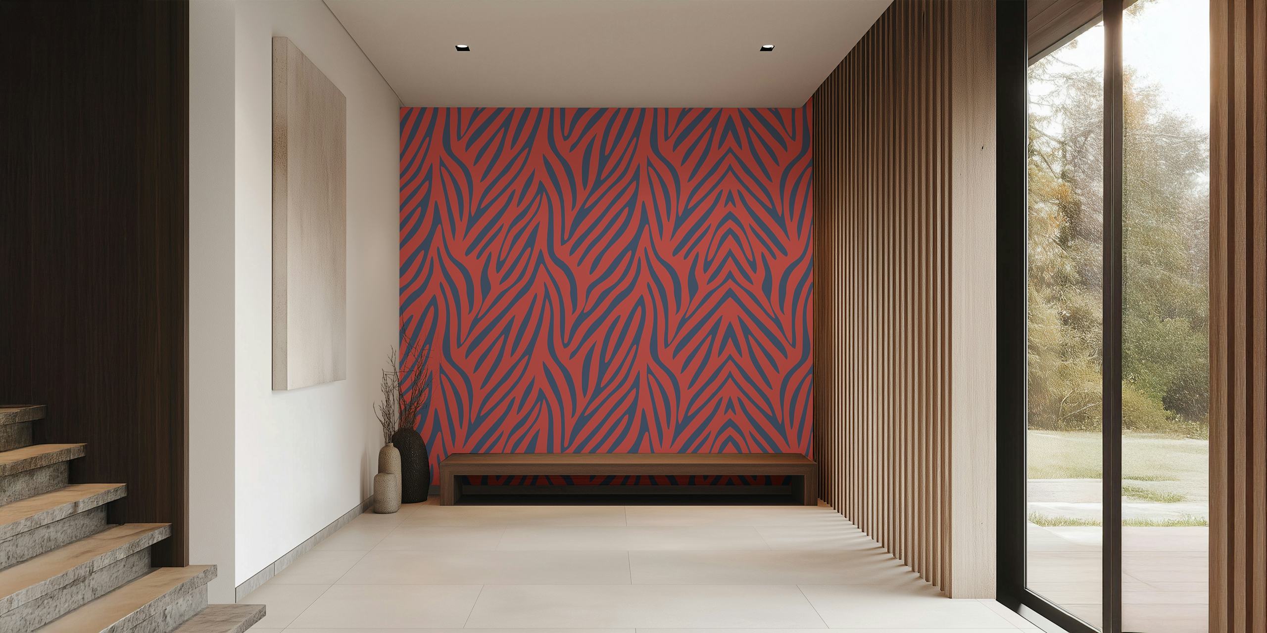 Coral and navy blue animal pattern papel de parede em um quarto