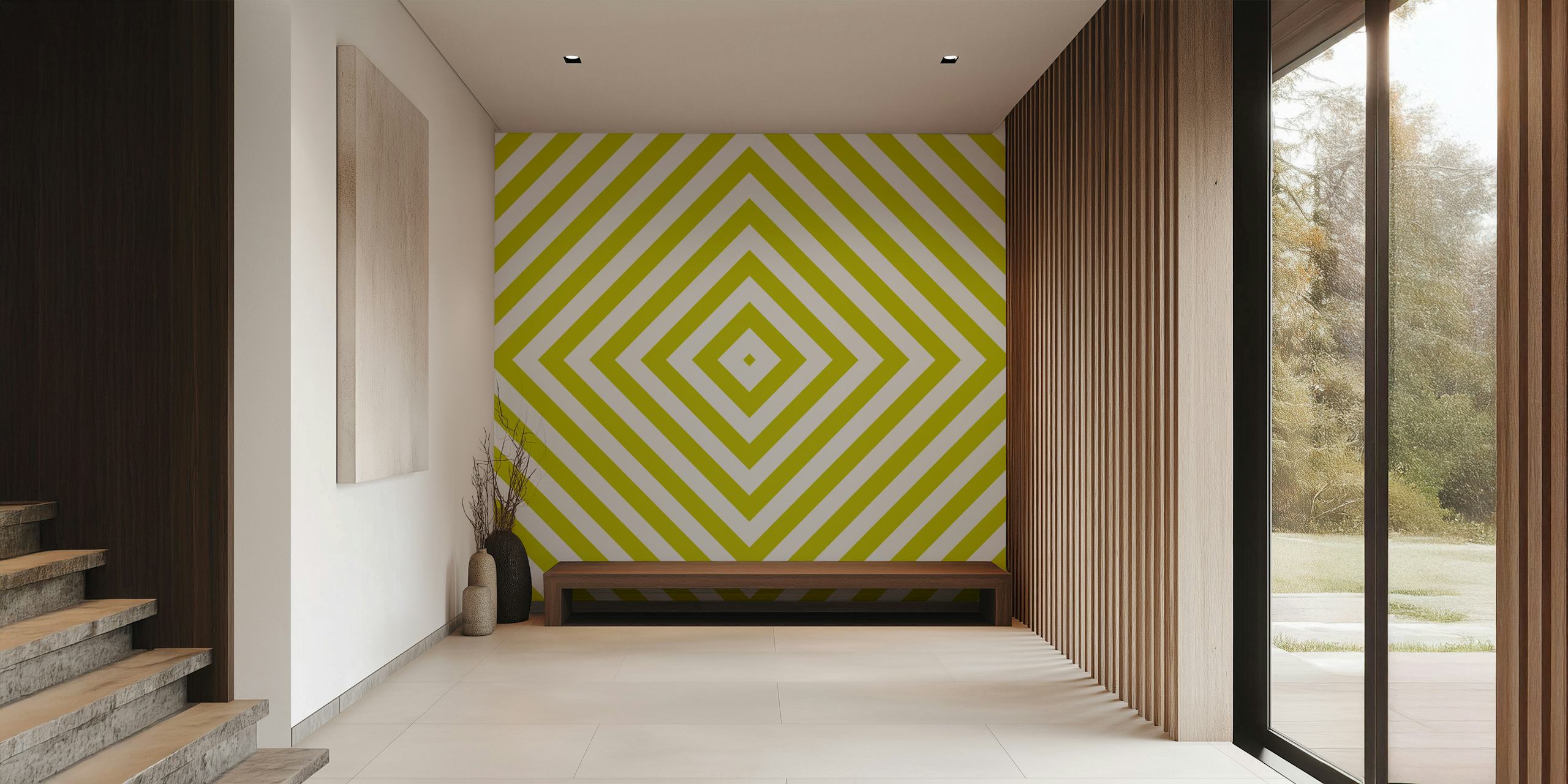Lime green white square illusion papier peint sur le mur