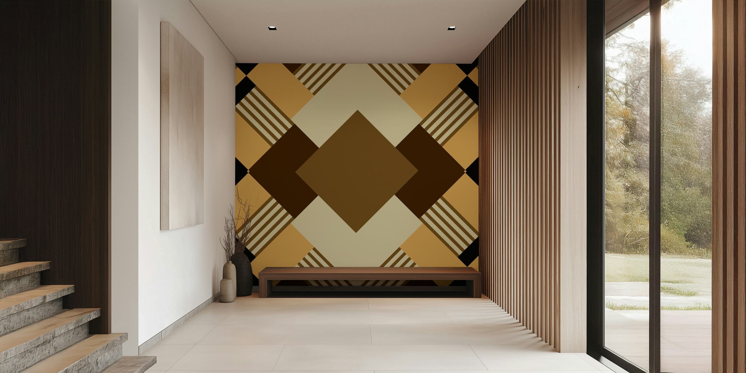Neutral earthy stripes wallpaper in a room
