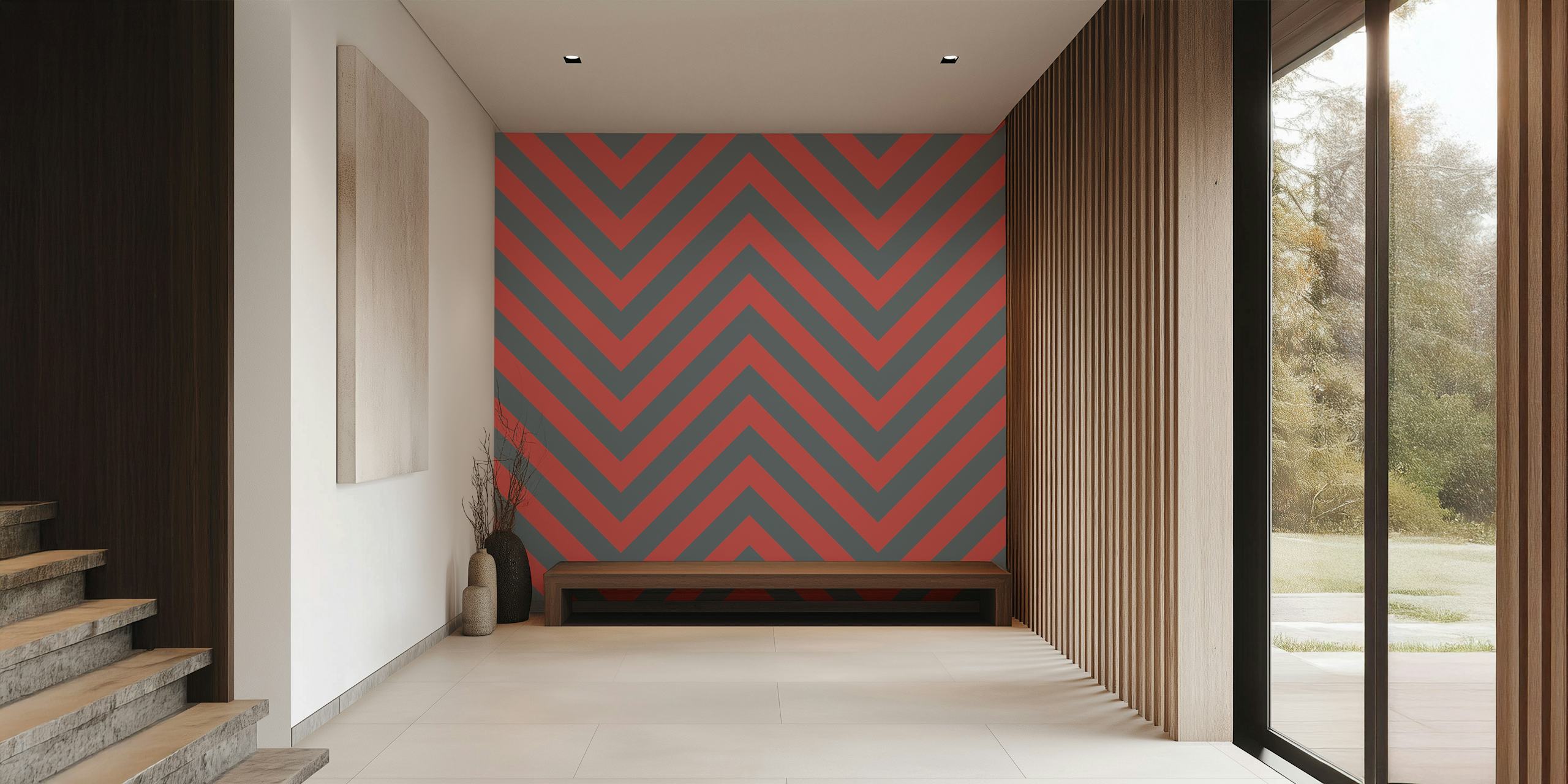 Magenta Grey Chevron pattern wallpaper in a room