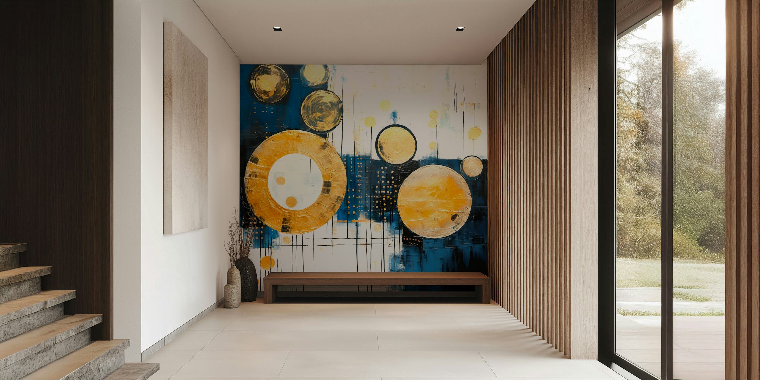 Abstract night sky themed wallpaper in a room