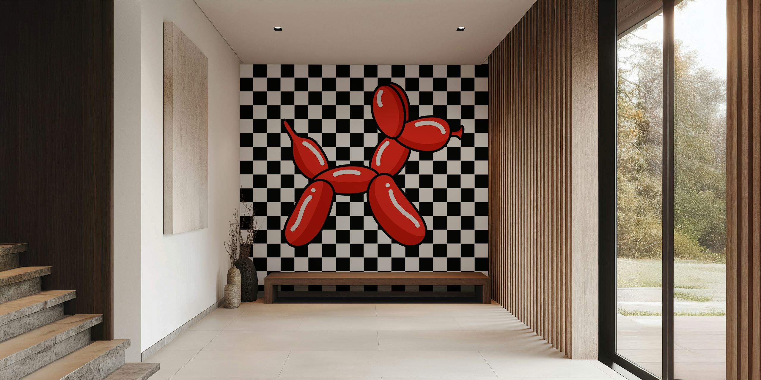 Carta da parati Red Balloon Dog esposta in una stanza