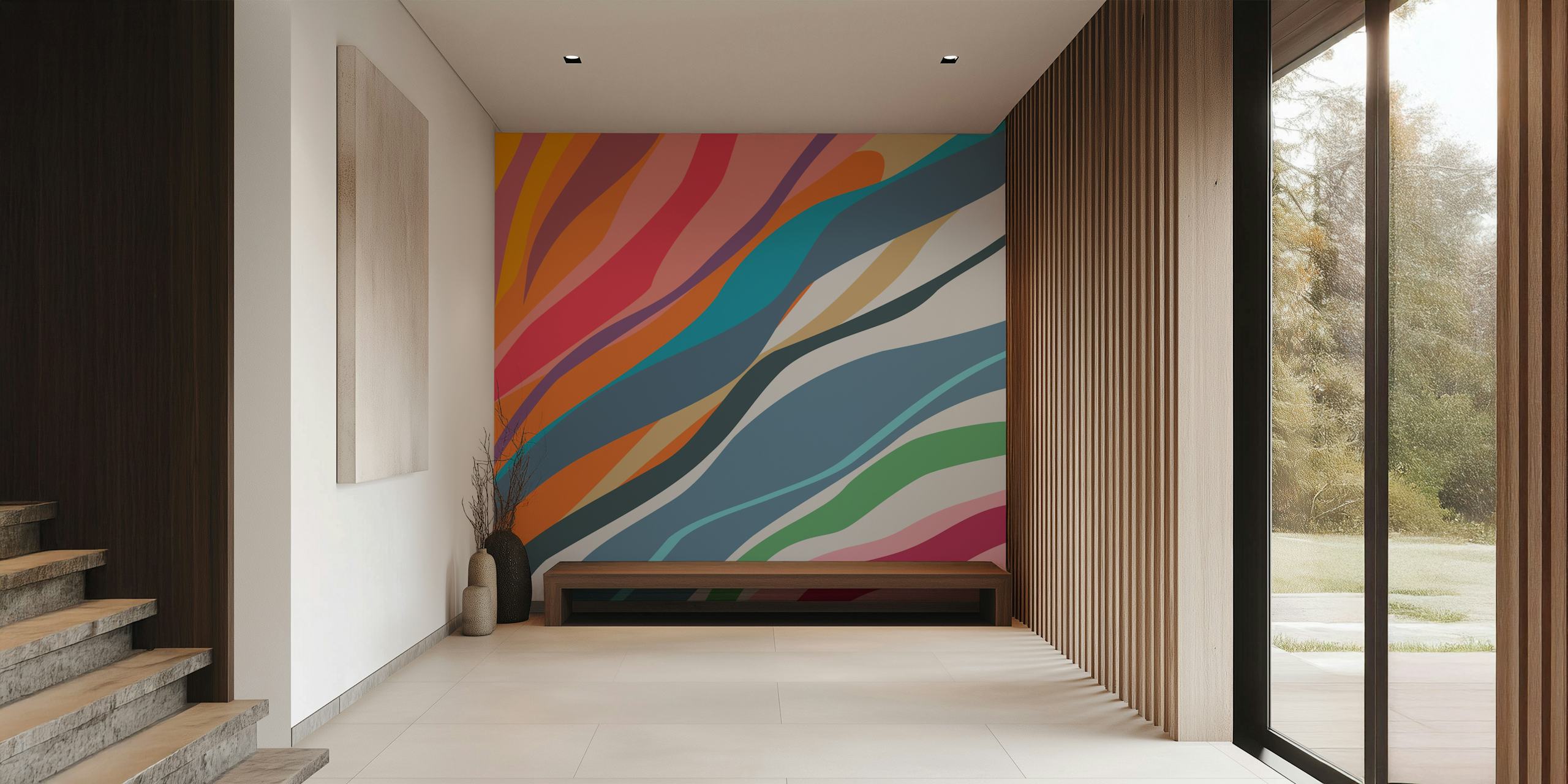 Bunte Wellen in Orange, Pink, Blau und Grün Tapete