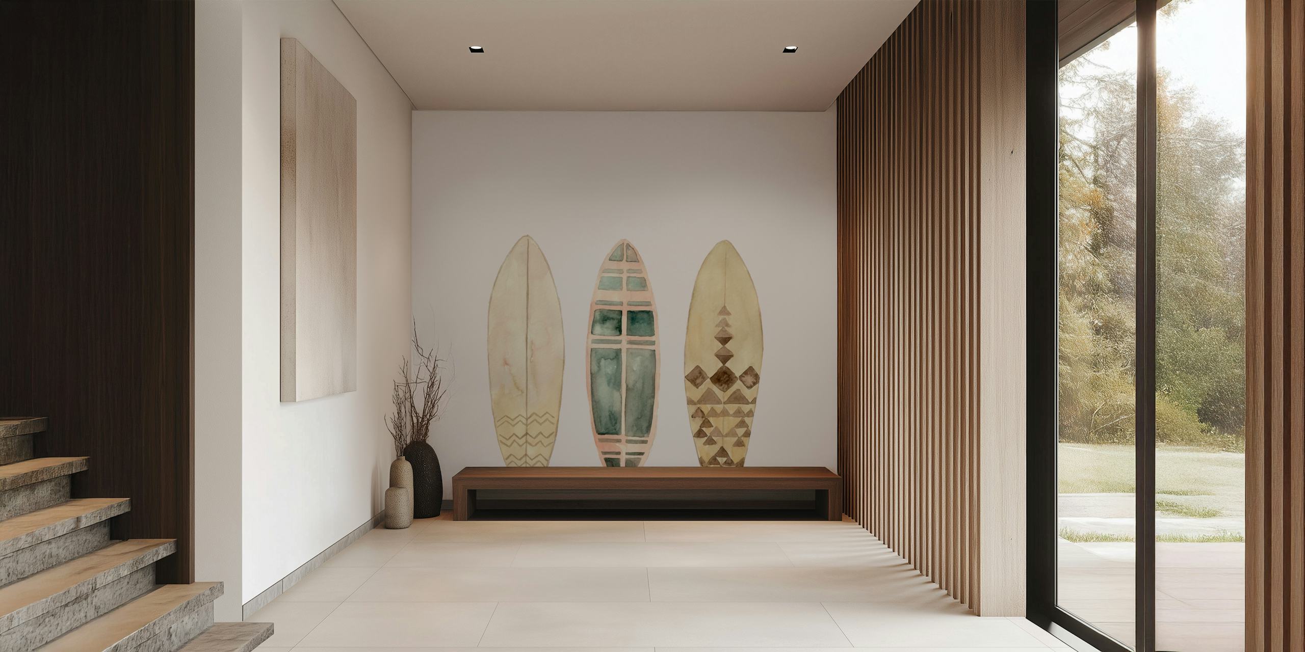 Surfboard wallpaper design in a room