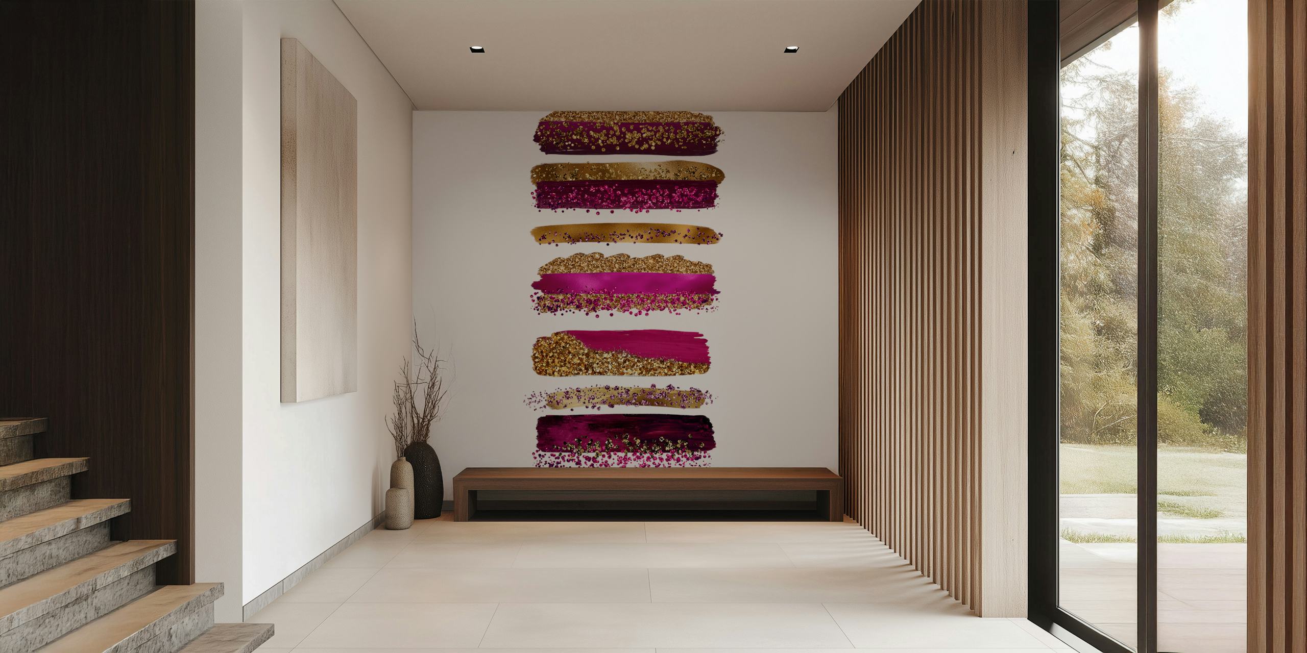 Gold Purple Metal Strokes τοιχογραφία με λαμπερές υφές