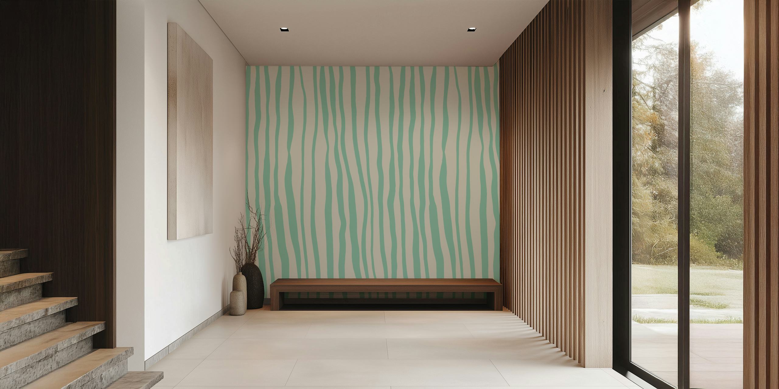 Papier peint Pastel aqua and cream lines dans une pièce